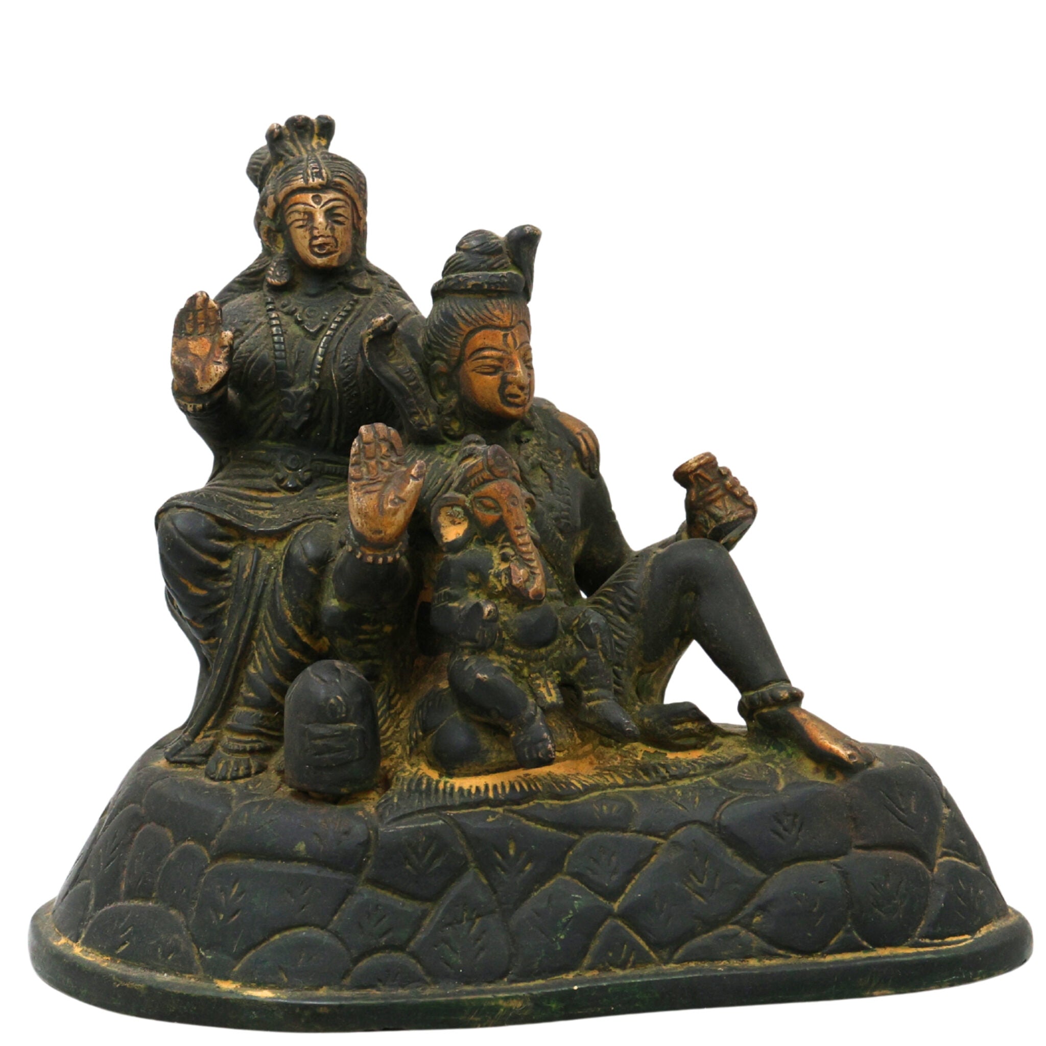 Brass Shiv Pariwar Sculpture With Parwati, Ganesha, Shiva And Lingam | Shiv Pariwar | Shivaparivar | Shivparivar Murti, Multicolor, 5.5 Inch, 1 Piece