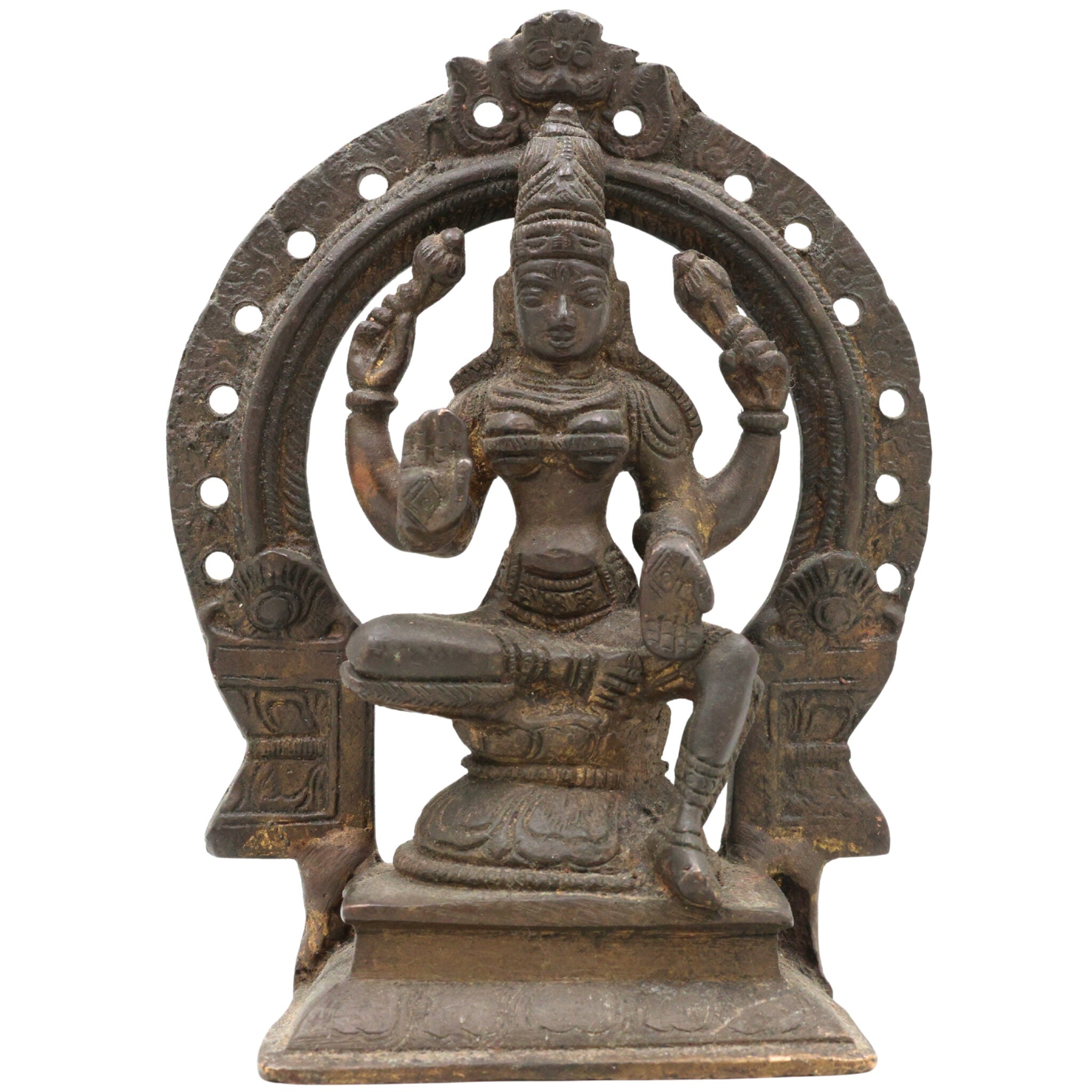 Brass Mahalakshmi Idol with Prabhavali – Shree Kamala Devi | Ashta Lakshmi Murti for Pooja Room, Temple, Home Decor & Gifts, Gold, 6.5 Inch, 1 Piece