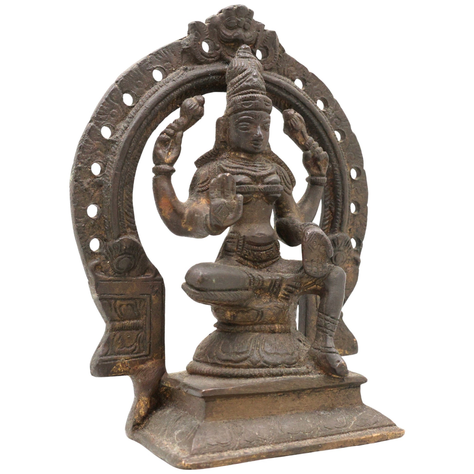 Brass Mahalakshmi Idol with Prabhavali – Shree Kamala Devi | Ashta Lakshmi Murti for Pooja Room, Temple, Home Decor & Gifts, Gold, 6.5 Inch, 1 Piece