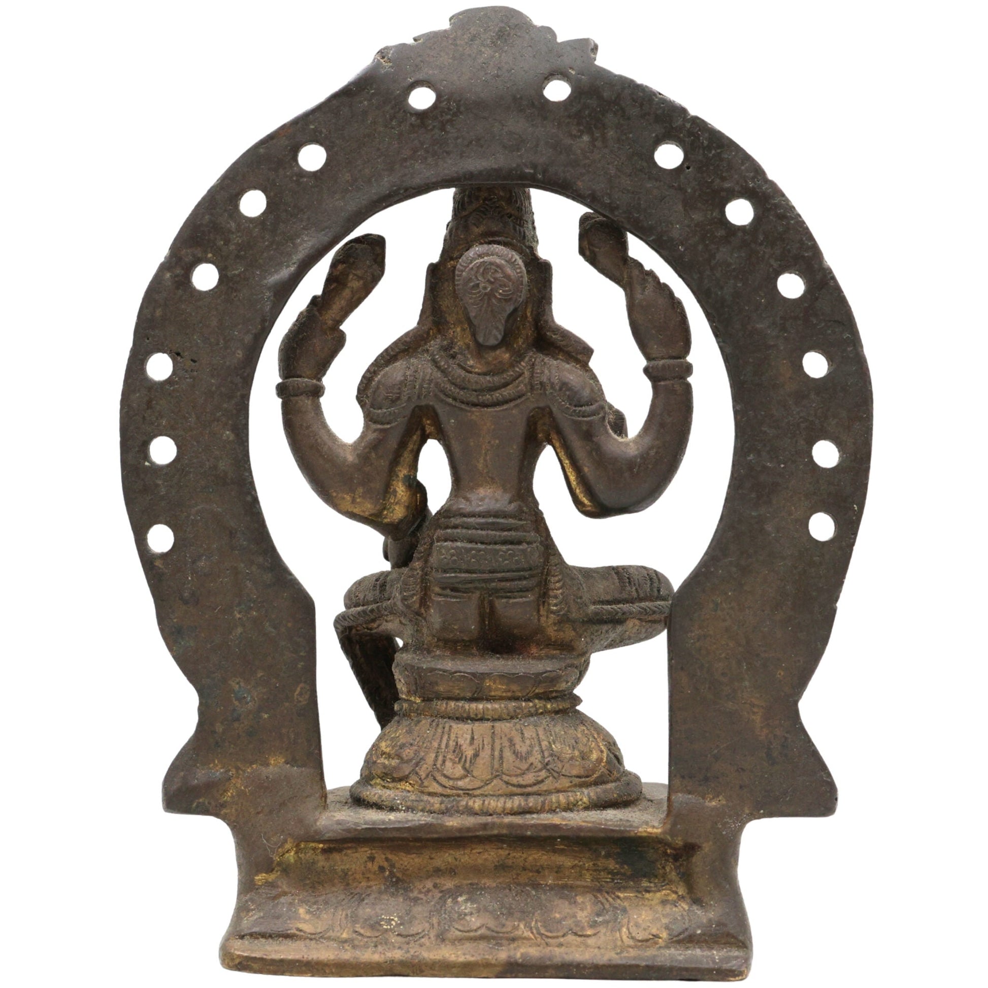Brass Mahalakshmi Idol with Prabhavali – Shree Kamala Devi | Ashta Lakshmi Murti for Pooja Room, Temple, Home Decor & Gifts, Gold, 6.5 Inch, 1 Piece