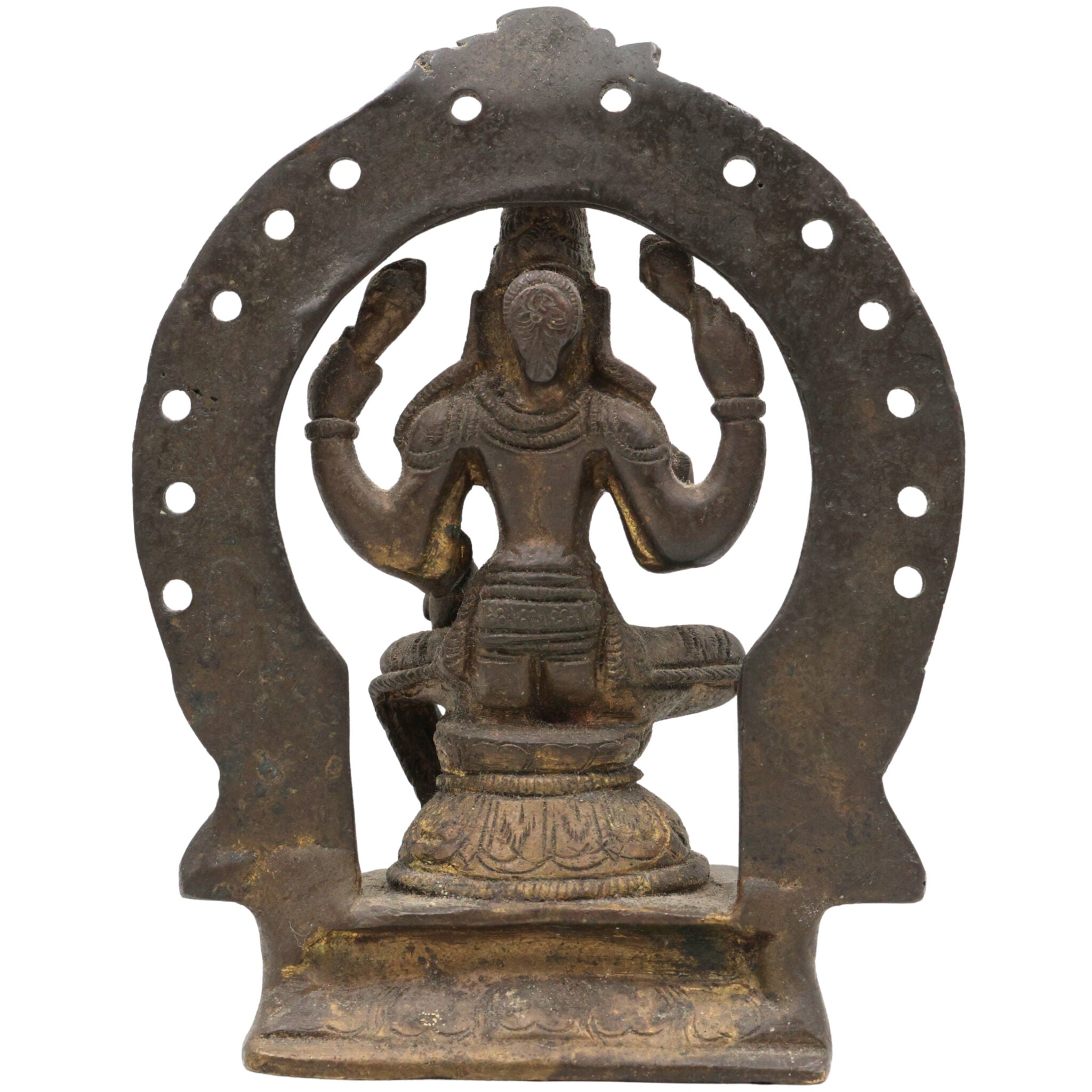 Brass Mahalakshmi Idol with Prabhavali – Shree Kamala Devi | Ashta Lakshmi Murti for Pooja Room, Temple, Home Decor & Gifts, Gold, 6.5 Inch, 1 Piece