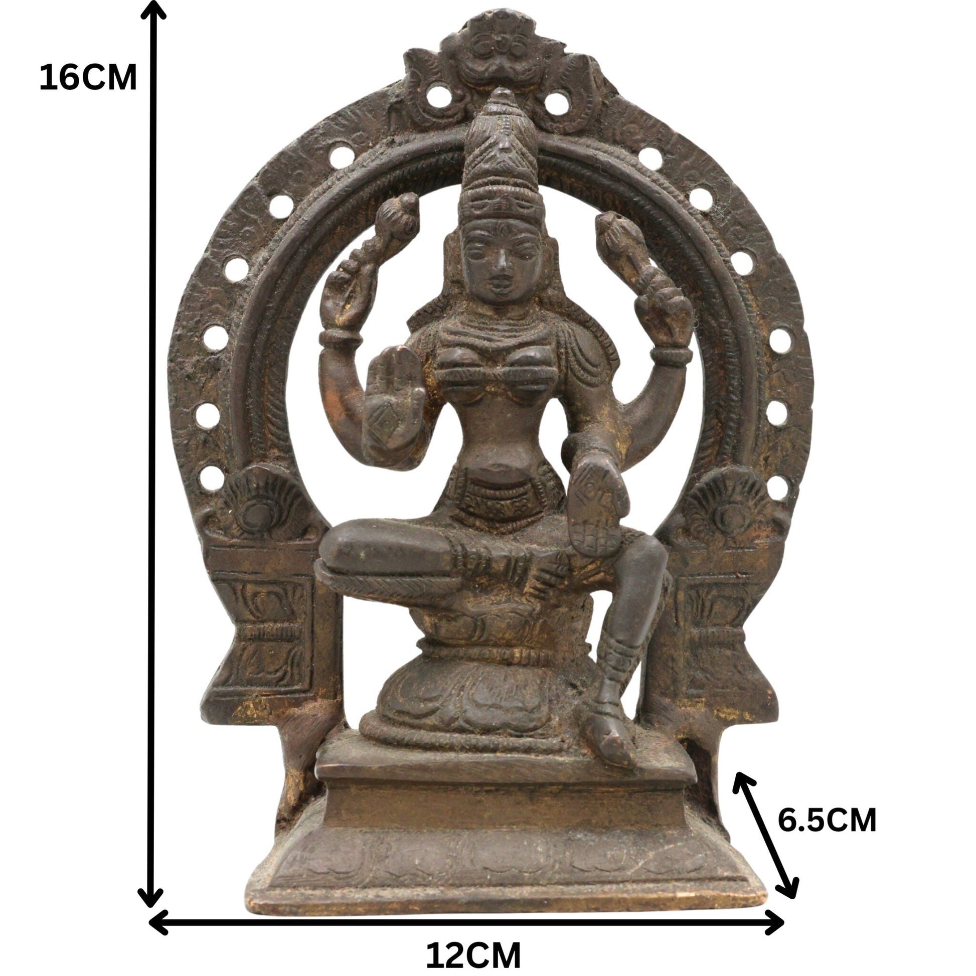 Brass Mahalakshmi Idol with Prabhavali – Shree Kamala Devi | Ashta Lakshmi Murti for Pooja Room, Temple, Home Decor & Gifts, Gold, 6.5 Inch, 1 Piece