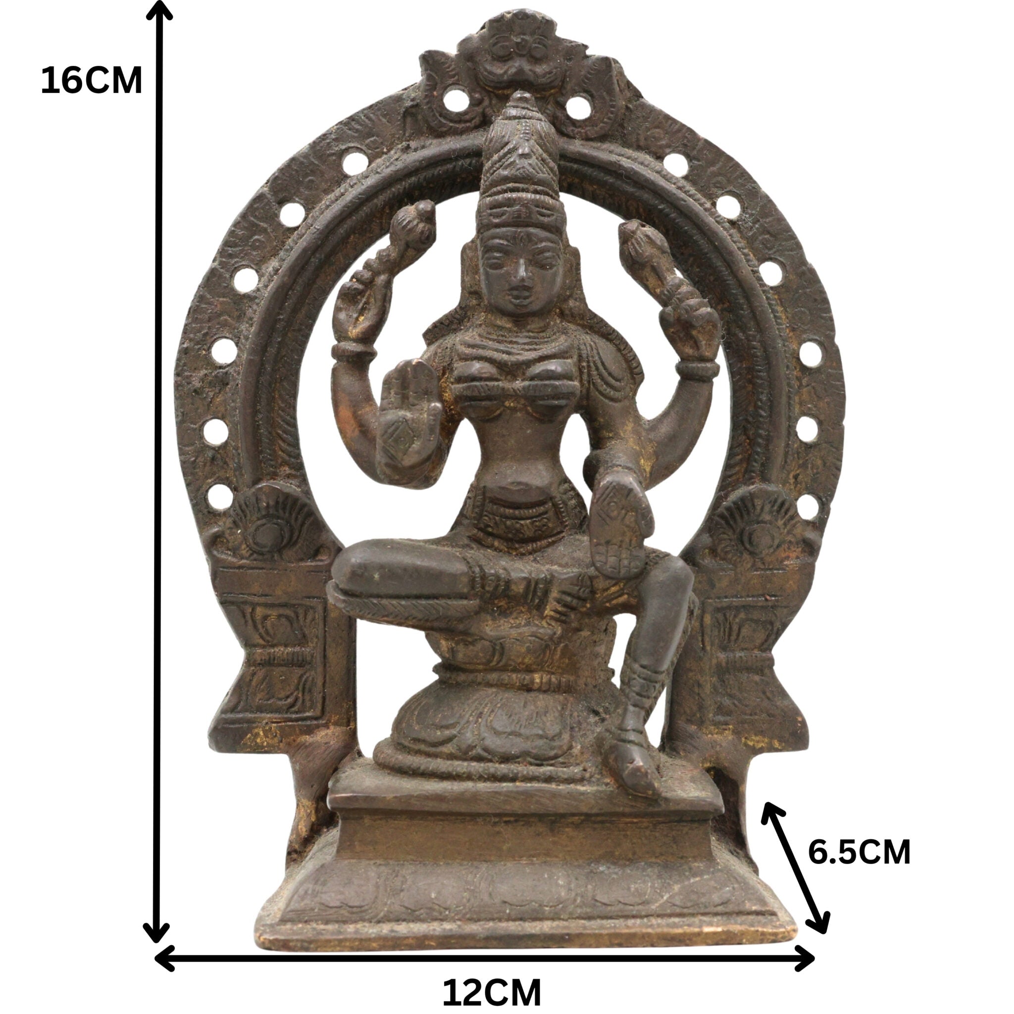 Brass Mahalakshmi Idol with Prabhavali – Shree Kamala Devi | Ashta Lakshmi Murti for Pooja Room, Temple, Home Decor & Gifts, Gold, 6.5 Inch, 1 Piece
