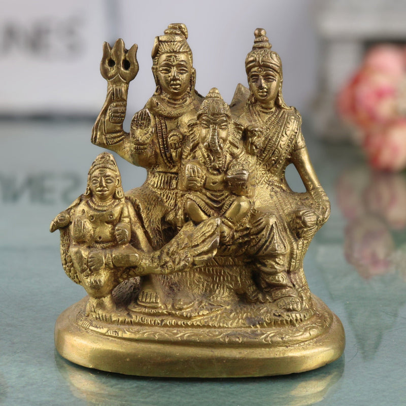 Brass Shiv Pariwar Sculpture With Parwati, Ganesha, Shiva And Lingam | Shiv Pariwar | Shivaparivar | Shivparivar Murti, Multicolor, 5 Inch, 1 Piece