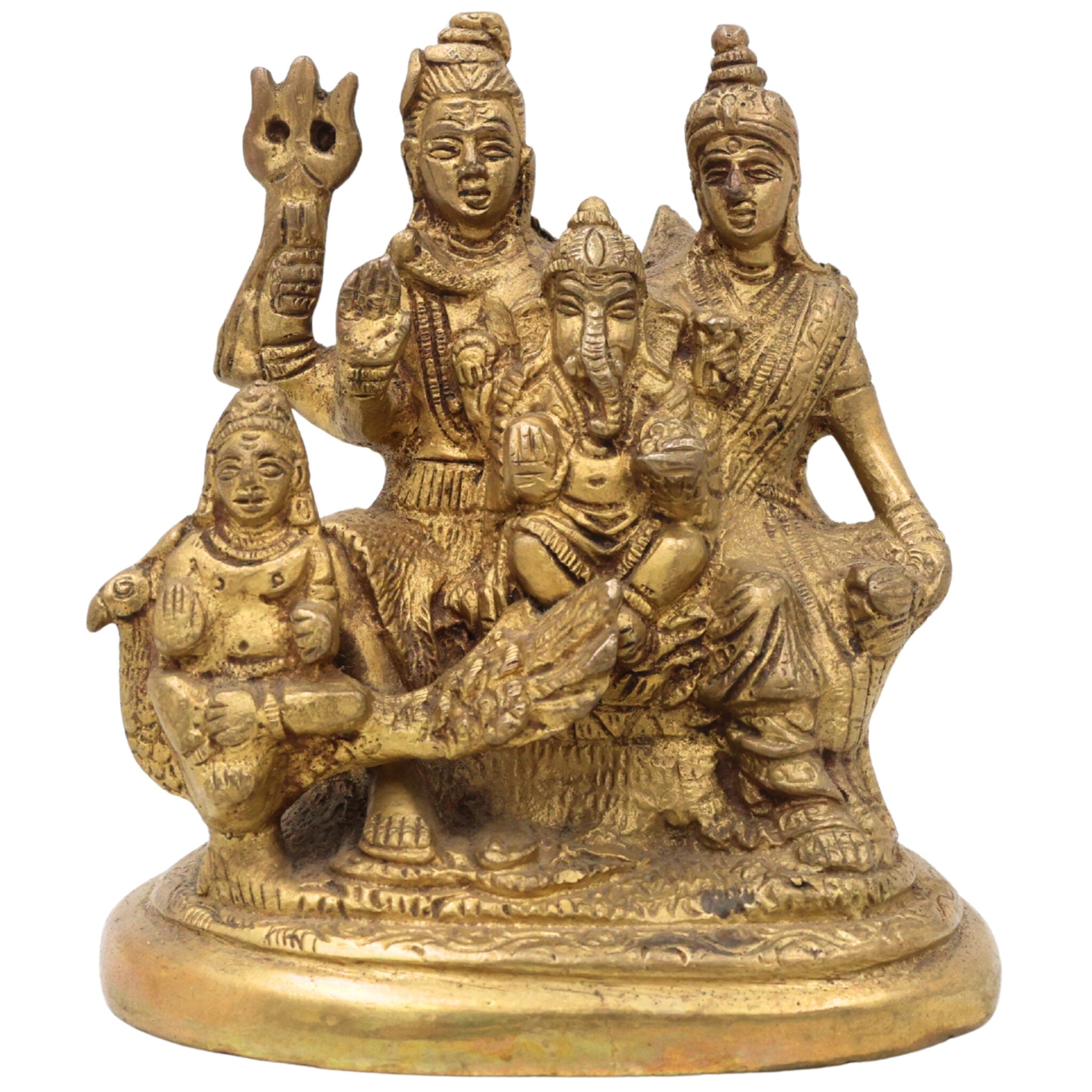 Brass Shiv Pariwar Sculpture With Parwati, Ganesha, Shiva And Lingam | Shiv Pariwar | Shivaparivar | Shivparivar Murti, Multicolor, 5 Inch, 1 Piece