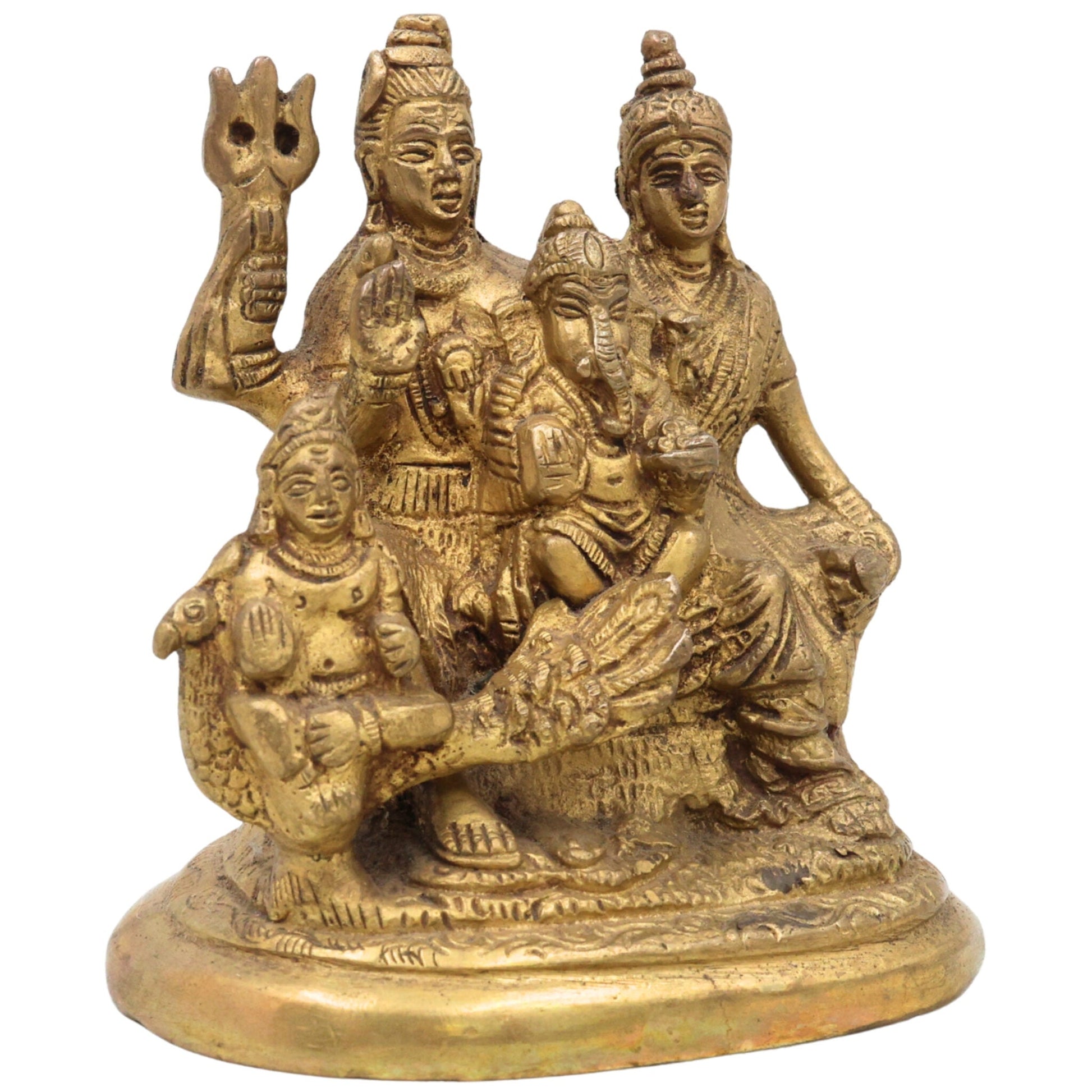 Brass Shiv Pariwar Sculpture With Parwati, Ganesha, Shiva And Lingam | Shiv Pariwar | Shivaparivar | Shivparivar Murti, Multicolor, 5 Inch, 1 Piece
