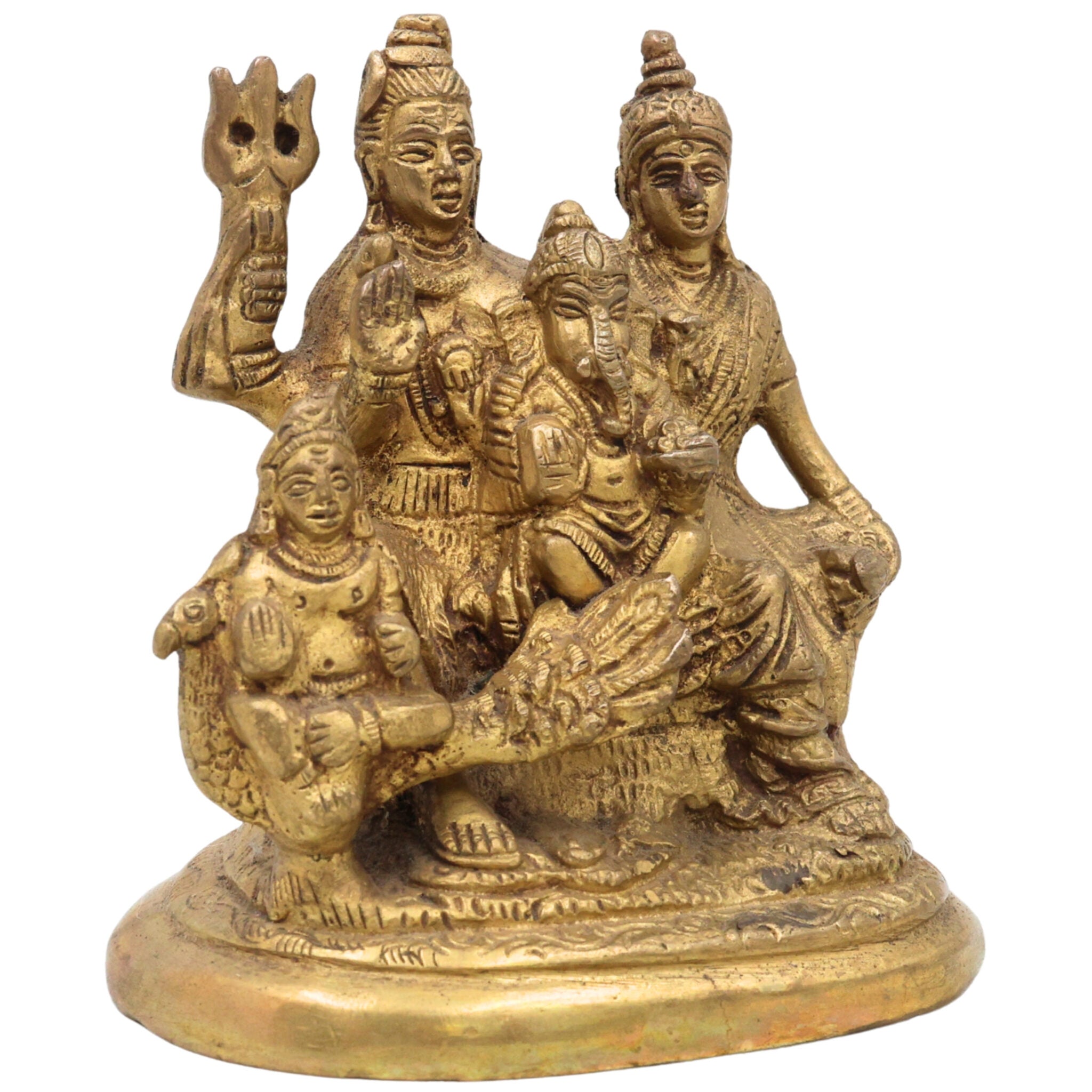 Brass Shiv Pariwar Sculpture With Parwati, Ganesha, Shiva And Lingam | Shiv Pariwar | Shivaparivar | Shivparivar Murti, Multicolor, 5 Inch, 1 Piece