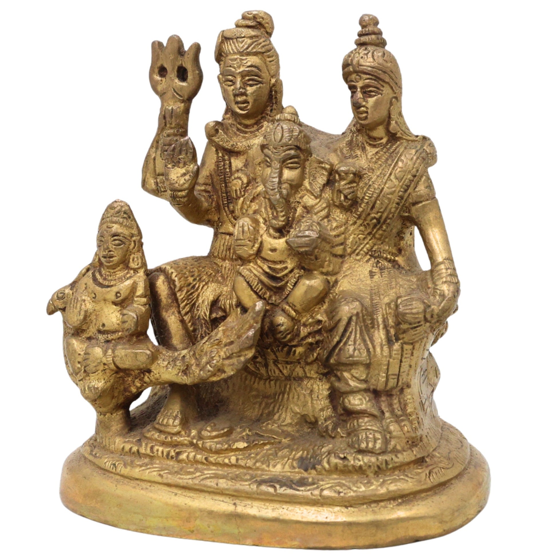 Brass Shiv Pariwar Sculpture With Parwati, Ganesha, Shiva And Lingam | Shiv Pariwar | Shivaparivar | Shivparivar Murti, Multicolor, 5 Inch, 1 Piece