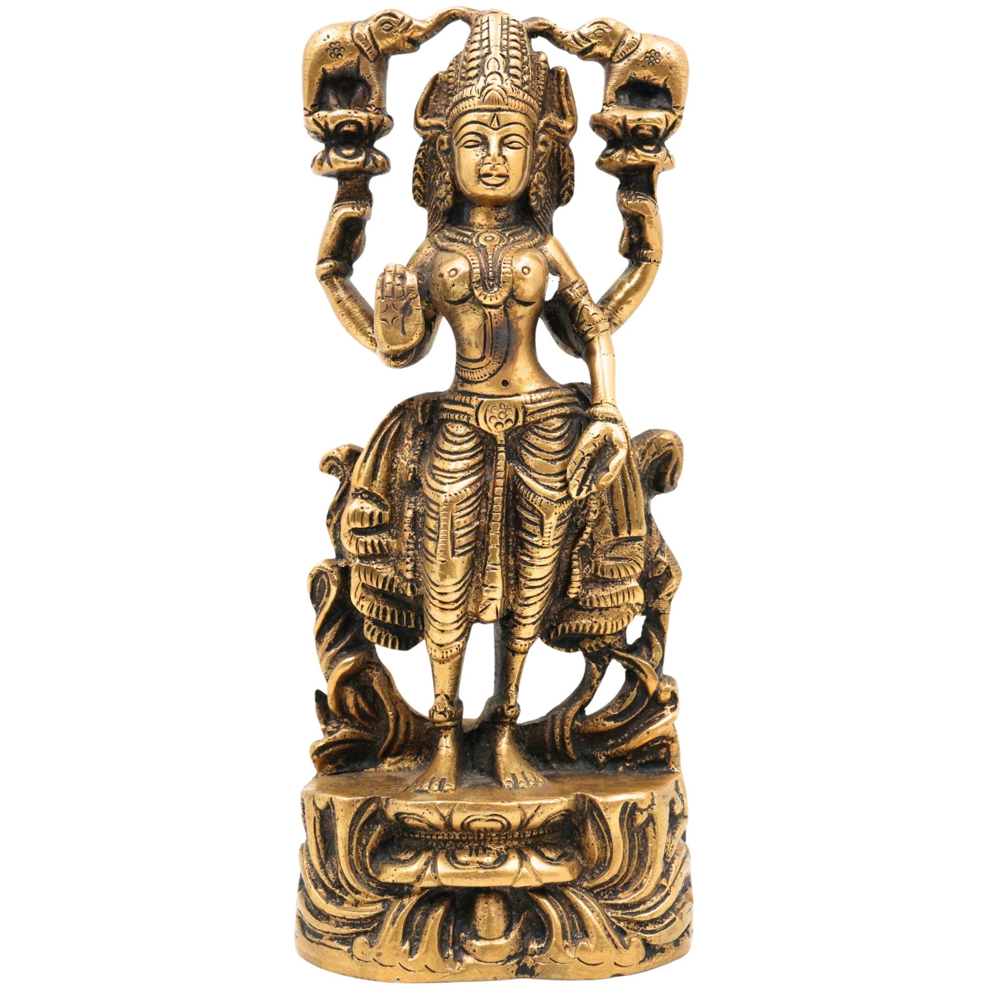 Handcrafted Brass Gaja Lakshmi Idol – Lakshmi Devi with Elephants | Gajalakshmi | Kamala | Padma | Prosperity & Wealth Murti for Pooja, Home Temple & Decor, Gold, 8.5 Inch, 1 Piece