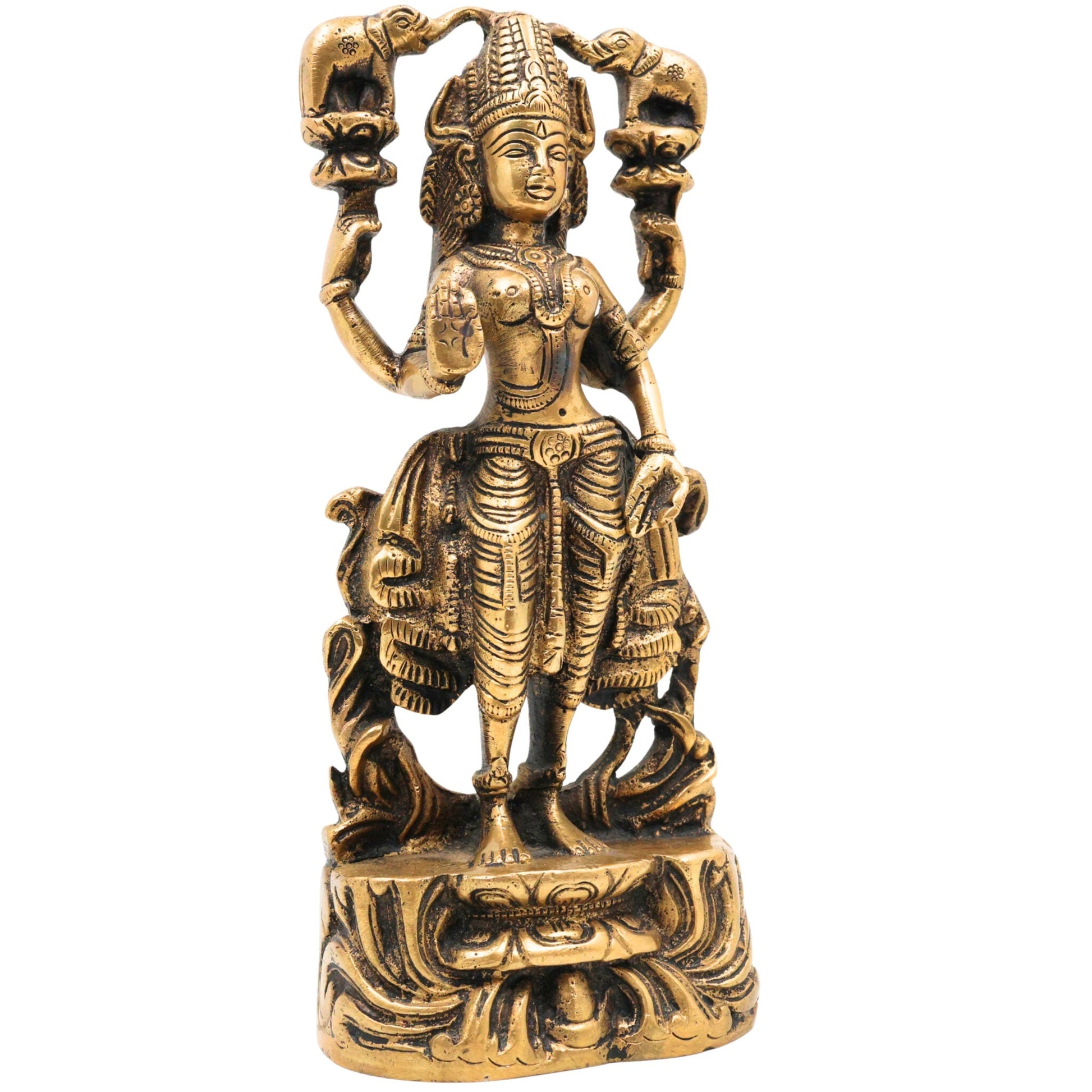 Handcrafted Brass Gaja Lakshmi Idol – Lakshmi Devi with Elephants | Gajalakshmi | Kamala | Padma | Prosperity & Wealth Murti for Pooja, Home Temple & Decor, Gold, 8.5 Inch, 1 Piece