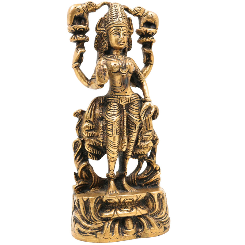 Handcrafted Brass Gaja Lakshmi Idol – Lakshmi Devi with Elephants | Gajalakshmi | Kamala | Padma | Prosperity & Wealth Murti for Pooja, Home Temple & Decor, Gold, 8.5 Inch, 1 Piece
