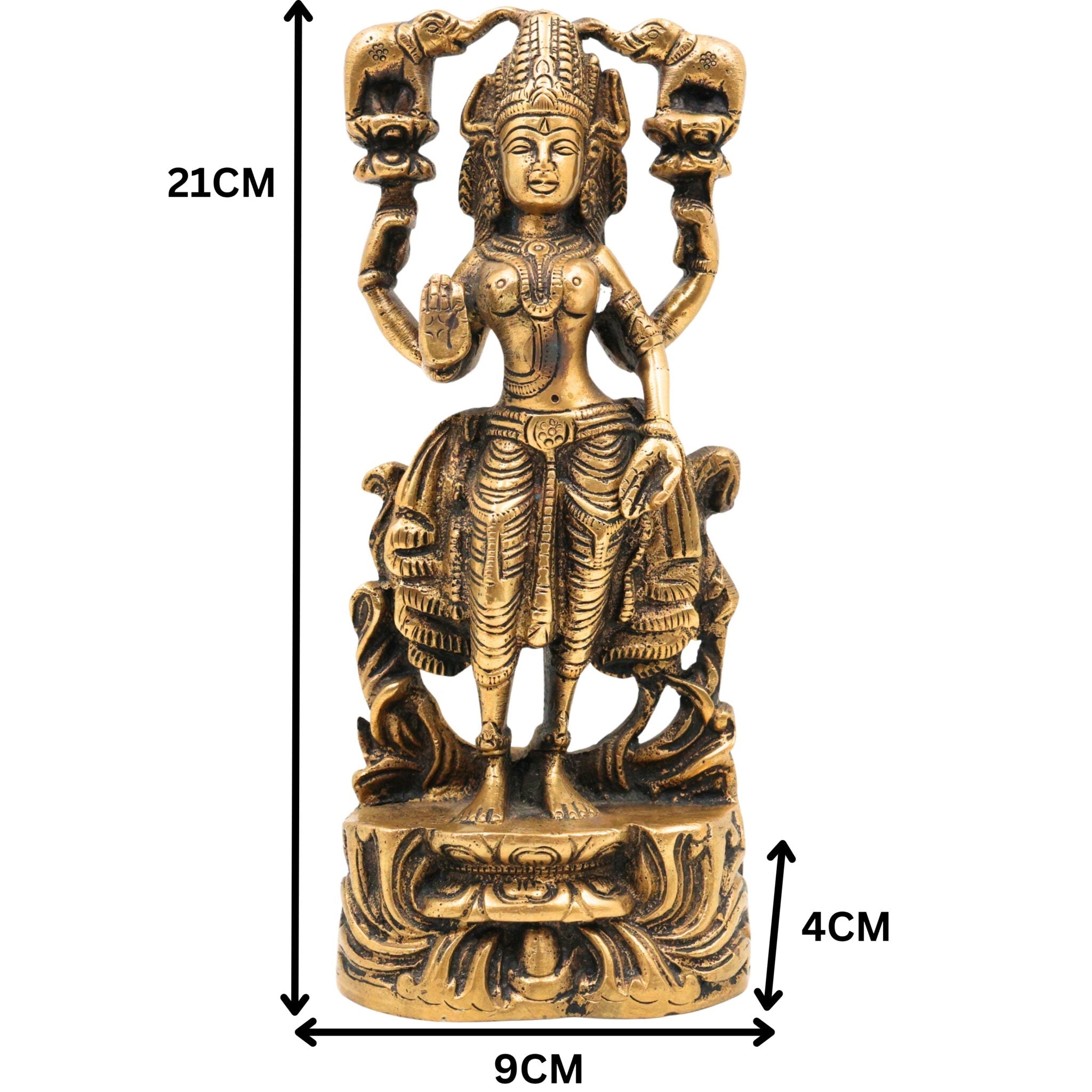 Handcrafted Brass Gaja Lakshmi Idol – Lakshmi Devi with Elephants | Gajalakshmi | Kamala | Padma | Prosperity & Wealth Murti for Pooja, Home Temple & Decor, Gold, 8.5 Inch, 1 Piece