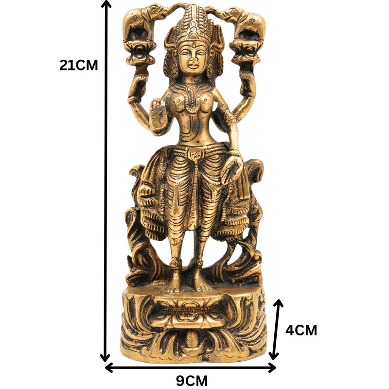 Handcrafted Brass Gaja Lakshmi Idol – Lakshmi Devi with Elephants | Gajalakshmi | Kamala | Padma | Prosperity & Wealth Murti for Pooja, Home Temple & Decor, Gold, 8.5 Inch, 1 Piece