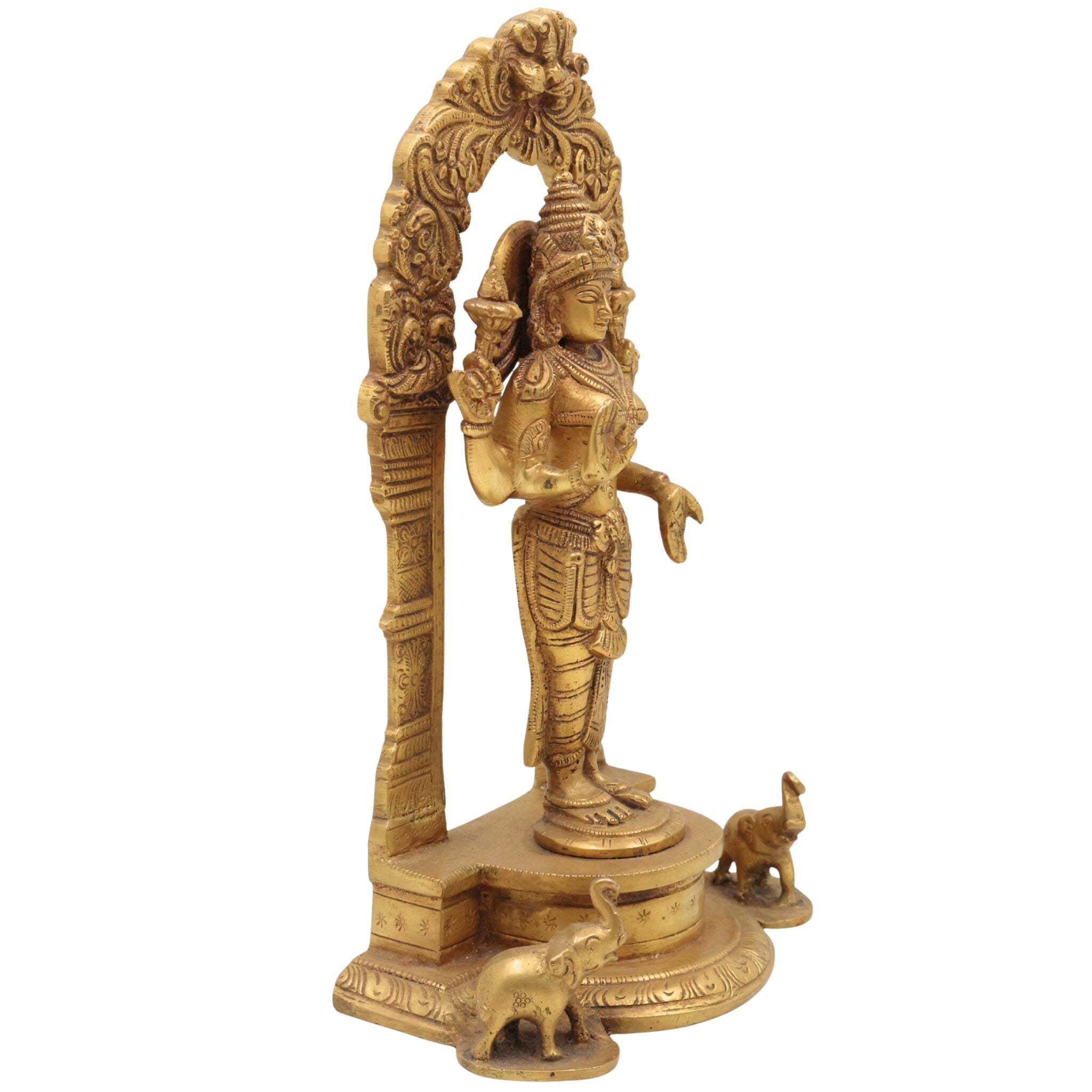 Handcrafted Brass Mahalakshmi Idol with Prabhavali | Lakshmi Devi, Shri, Kamala, Padma, Ashta Lakshmi Murti for Pooja, Temple & Home Decor, Gold, 9.5 Inch, 1 Piece