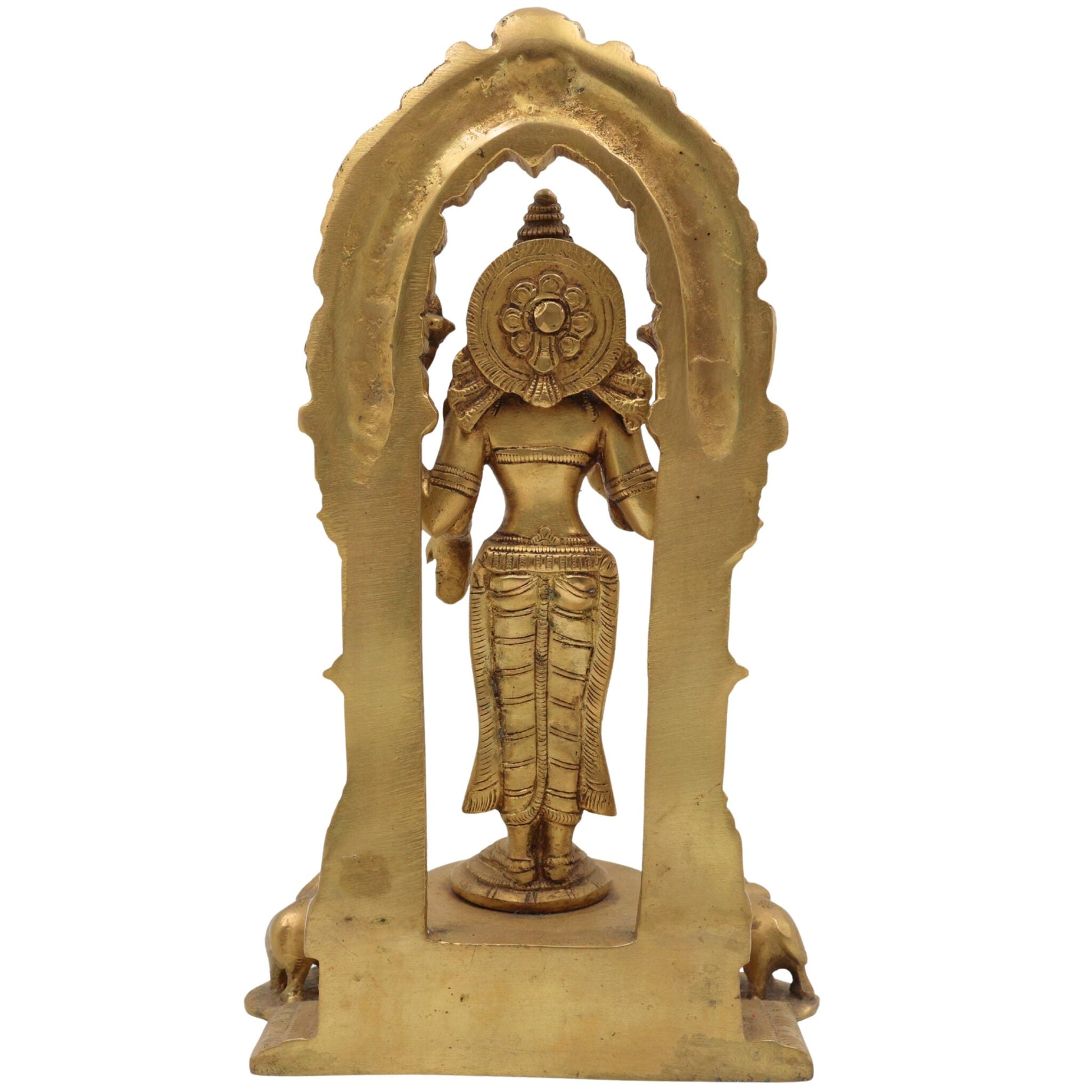 Handcrafted Brass Mahalakshmi Idol with Prabhavali | Lakshmi Devi, Shri, Kamala, Padma, Ashta Lakshmi Murti for Pooja, Temple & Home Decor, Gold, 9.5 Inch, 1 Piece