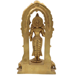 Handcrafted Brass Mahalakshmi Idol with Prabhavali | Lakshmi Devi, Shri, Kamala, Padma, Ashta Lakshmi Murti for Pooja, Temple & Home Decor, Gold, 9.5 Inch, 1 Piece