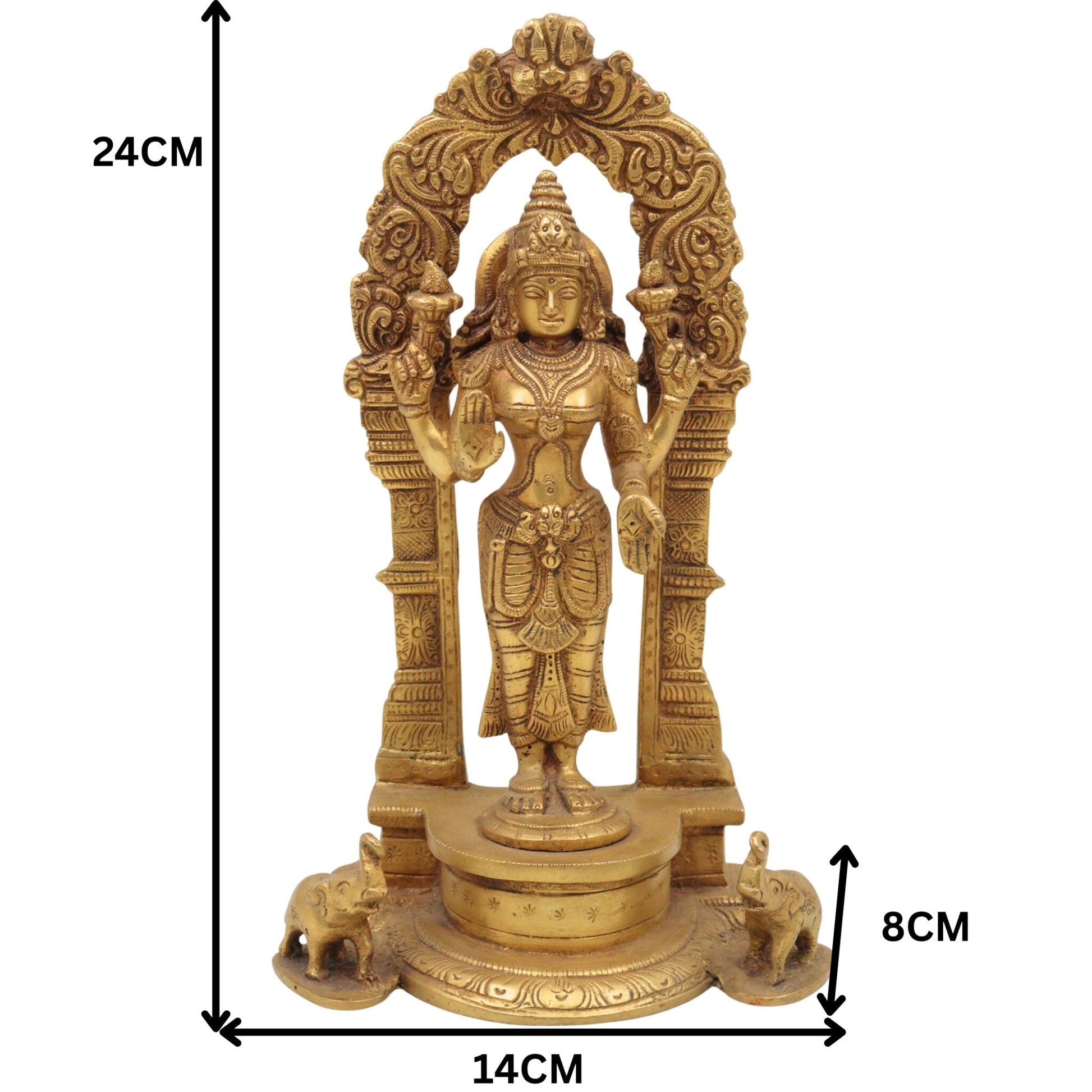 Handcrafted Brass Mahalakshmi Idol with Prabhavali | Lakshmi Devi, Shri, Kamala, Padma, Ashta Lakshmi Murti for Pooja, Temple & Home Decor, Gold, 9.5 Inch, 1 Piece