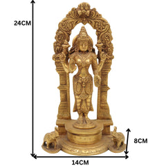 Handcrafted Brass Mahalakshmi Idol with Prabhavali | Lakshmi Devi, Shri, Kamala, Padma, Ashta Lakshmi Murti for Pooja, Temple & Home Decor, Gold, 9.5 Inch, 1 Piece