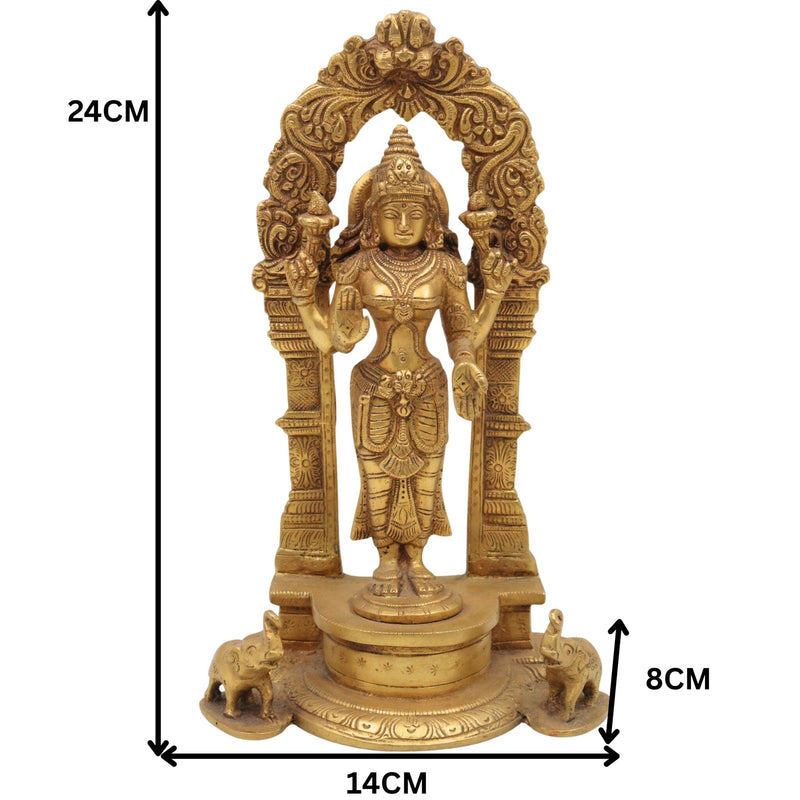 Handcrafted Brass Mahalakshmi Idol with Prabhavali | Lakshmi Devi, Shri, Kamala, Padma, Ashta Lakshmi Murti for Pooja, Temple & Home Decor, Gold, 9.5 Inch, 1 Piece