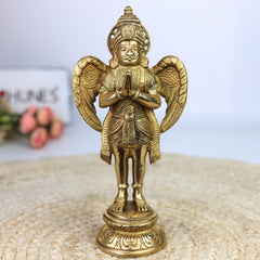 Brass Garuda Vahana Idol – Suparna Pakshiraja Vishnu Vahana Murti for Home Temple Pooja Decor,Gold, 8 Inch, 1 Piece