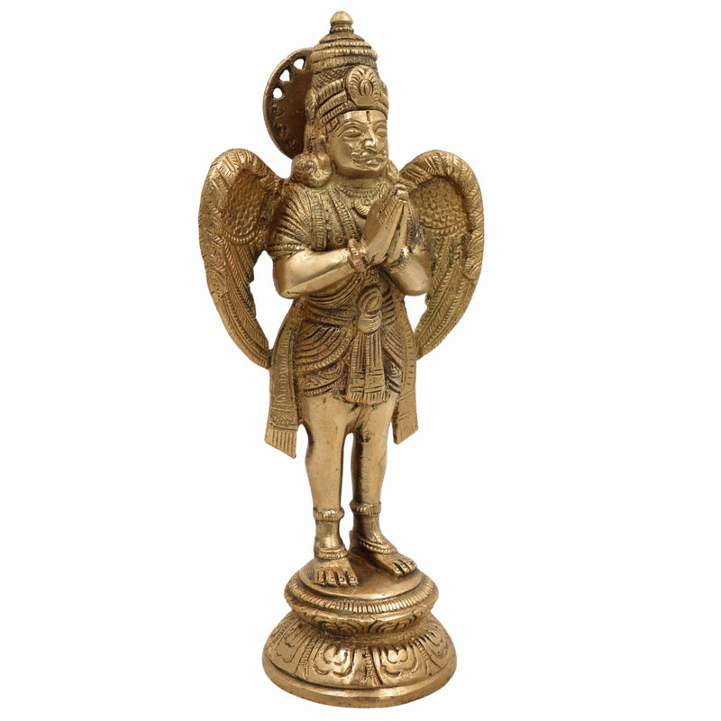 Brass Garuda Vahana Idol – Suparna Pakshiraja Vishnu Vahana Murti for Home Temple Pooja Decor,Gold, 8 Inch, 1 Piece