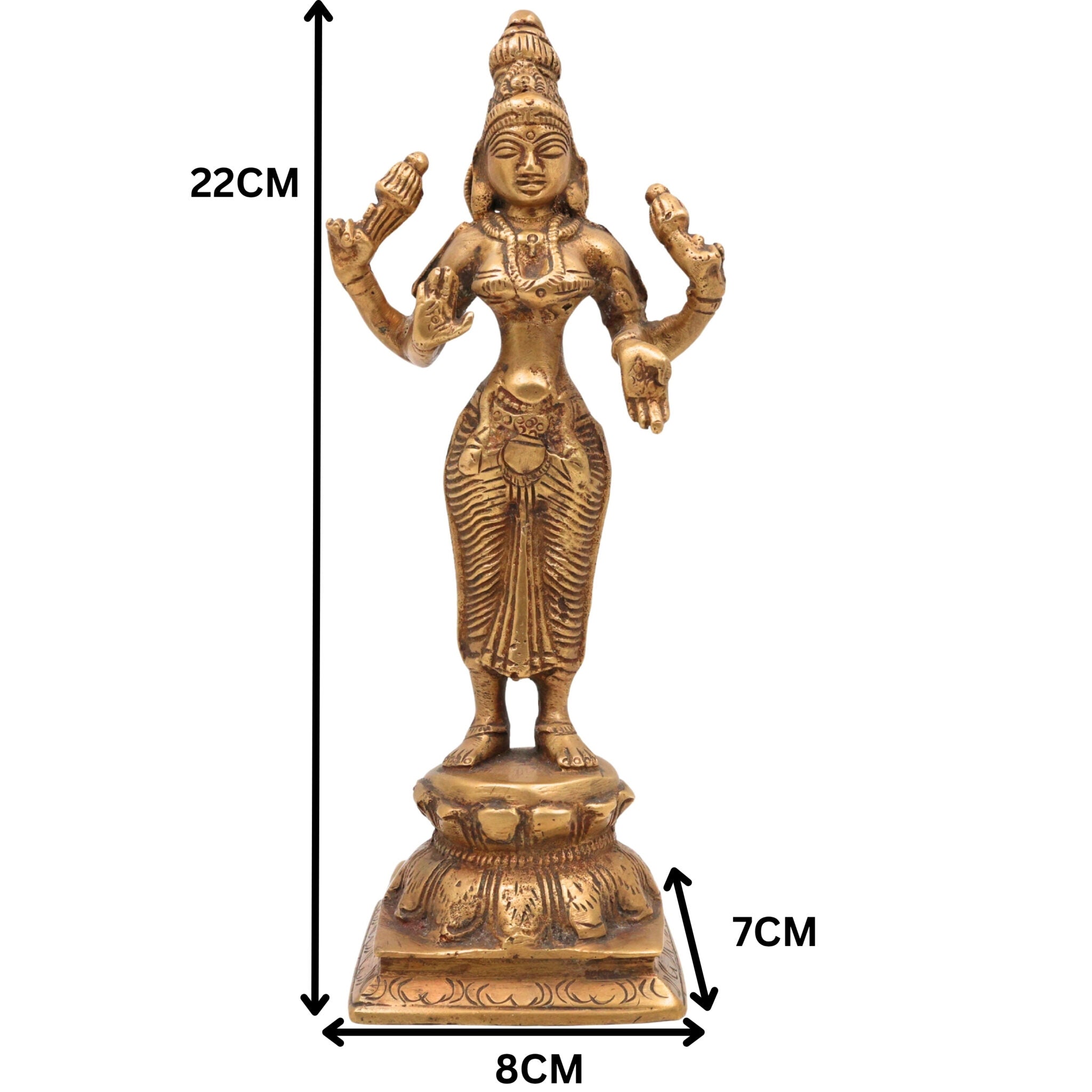 Handcrafted Mahalakshmi Brass Idol | Pital Laxmi Murti | Ashta Lakshmi Vigraham for Pooja, Home Temple & Gifts, Gold, 3 Inch, 1 Piece