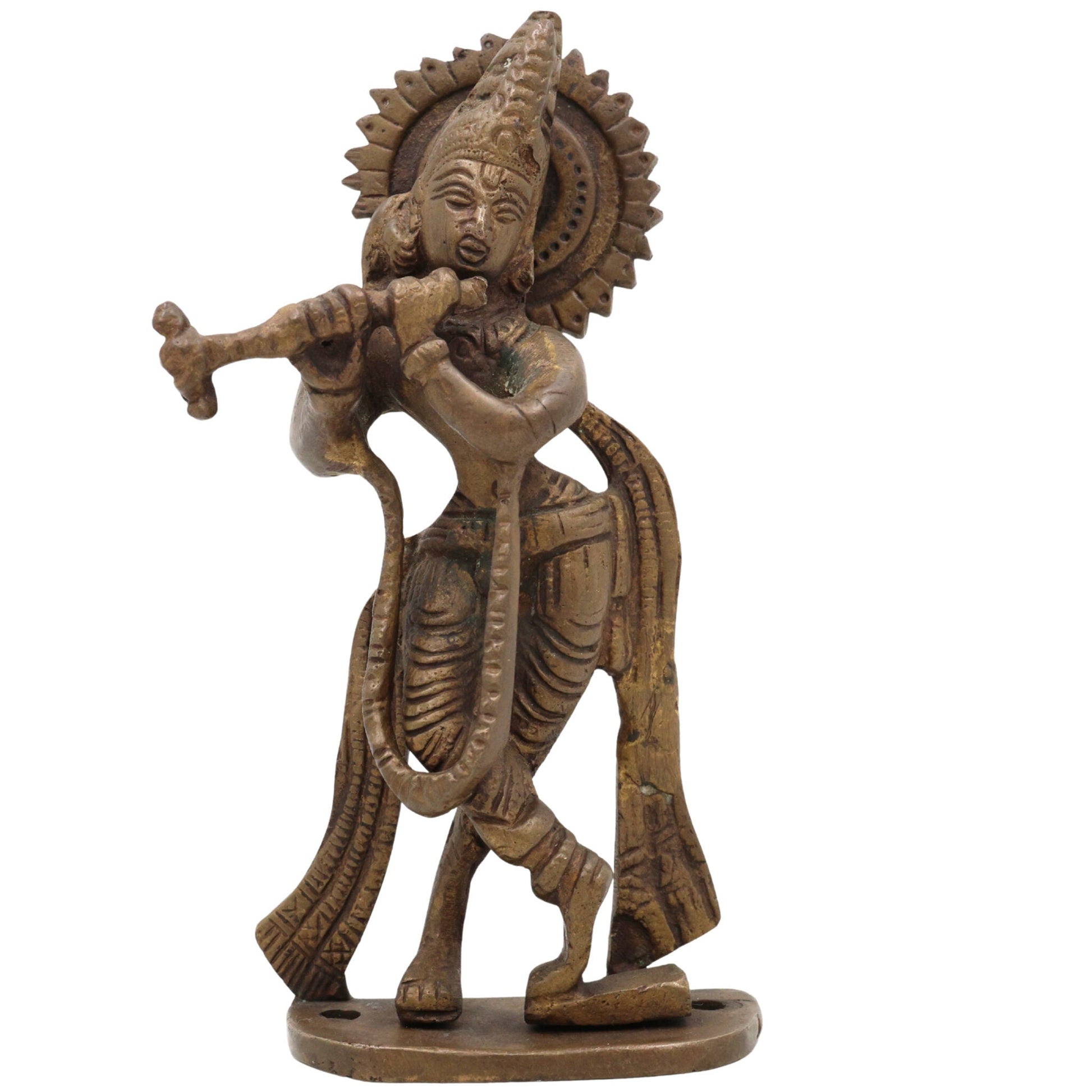 Brass Lord Krishna Idol | Bal Gopal, Govinda, Kanha, Murli Manohar, Shyamsundar, Banke Bihari Murti for Puja, Home Temple & Decor, Gold, 6.5 Inch, 1 Piece
