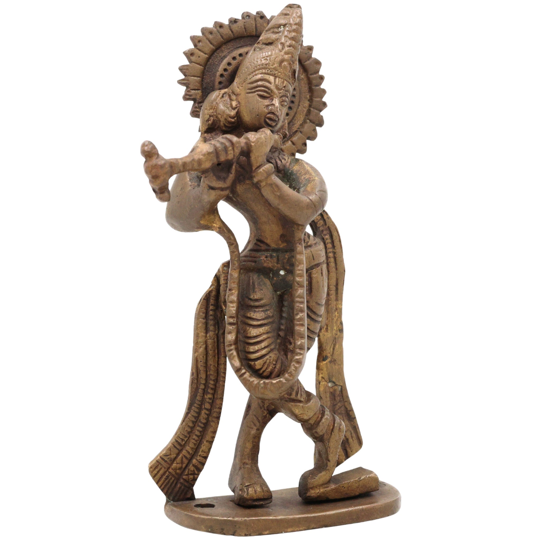 Brass Lord Krishna Idol | Bal Gopal, Govinda, Kanha, Murli Manohar, Shyamsundar, Banke Bihari Murti for Puja, Home Temple & Decor, Gold, 6.5 Inch, 1 Piece
