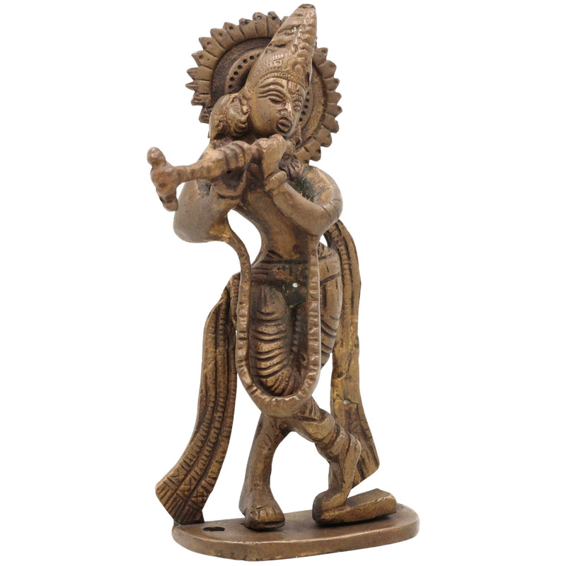 Brass Lord Krishna Idol | Bal Gopal, Govinda, Kanha, Murli Manohar, Shyamsundar, Banke Bihari Murti for Puja, Home Temple & Decor, Gold, 6.5 Inch, 1 Piece