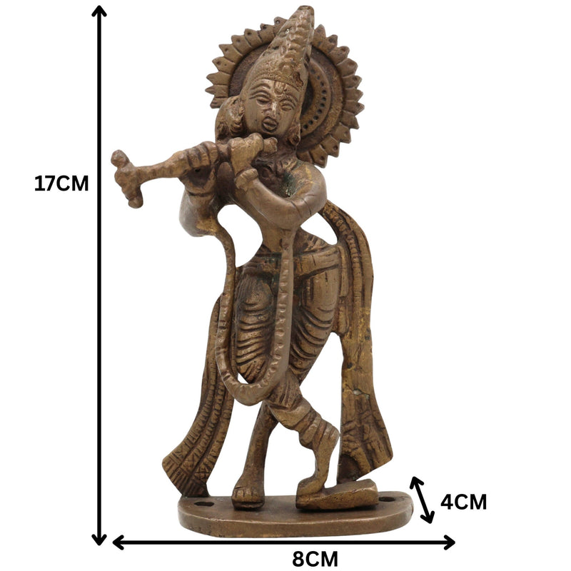 Brass Lord Krishna Idol | Bal Gopal, Govinda, Kanha, Murli Manohar, Shyamsundar, Banke Bihari Murti for Puja, Home Temple & Decor, Gold, 6.5 Inch, 1 Piece