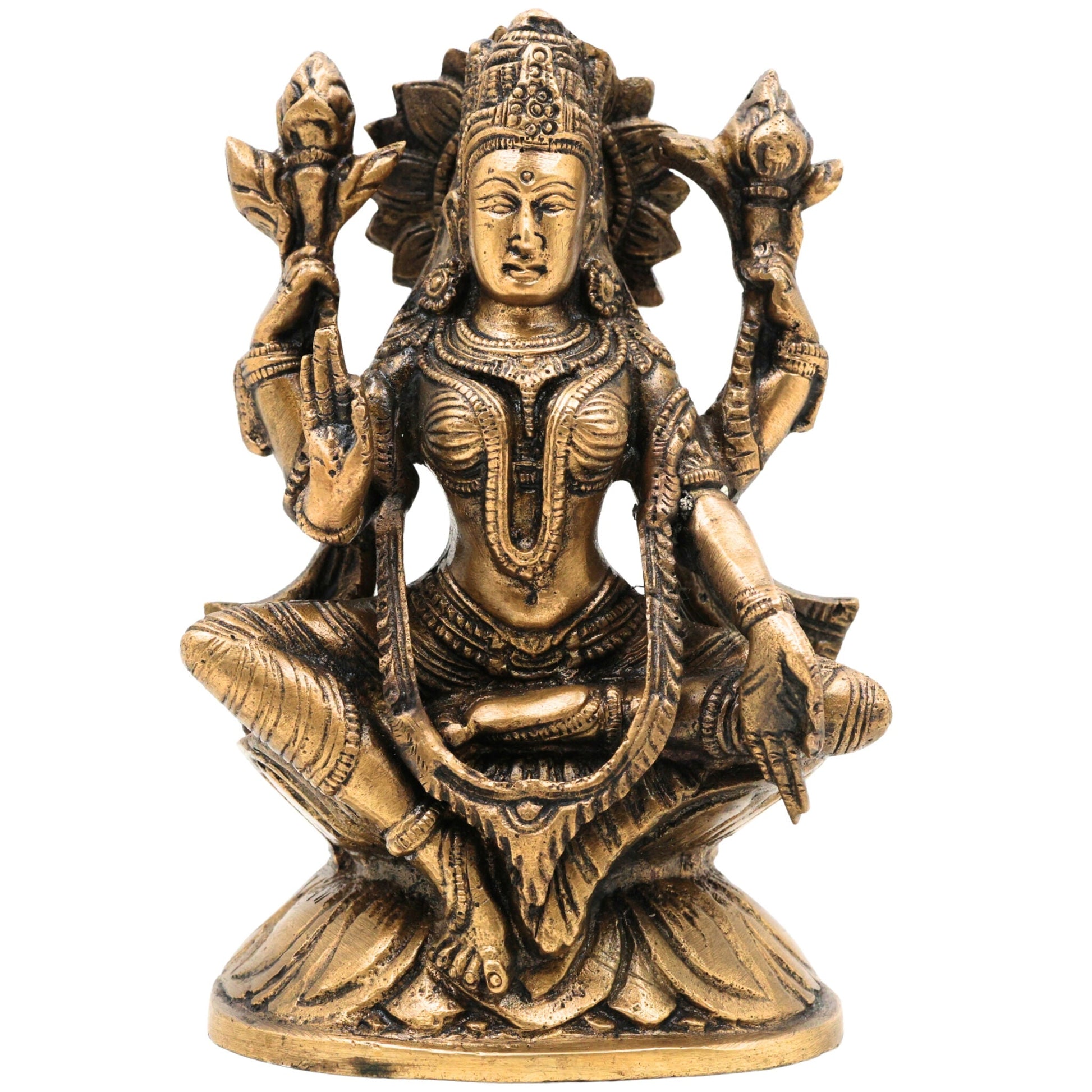 Handcrafted Brass Mahalakshmi Idol – Shri Laxmi | Gajalakshmi | Padmavati | Ashta Lakshmi Murti for Pooja, Home Temple & Gift,Gold, 3.5 Inch, 1 Piece