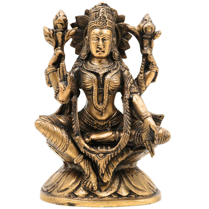 Handcrafted Brass Mahalakshmi Idol – Shri Laxmi | Gajalakshmi | Padmavati | Ashta Lakshmi Murti for Pooja, Home Temple & Gift,Gold, 3.5 Inch, 1 Piece