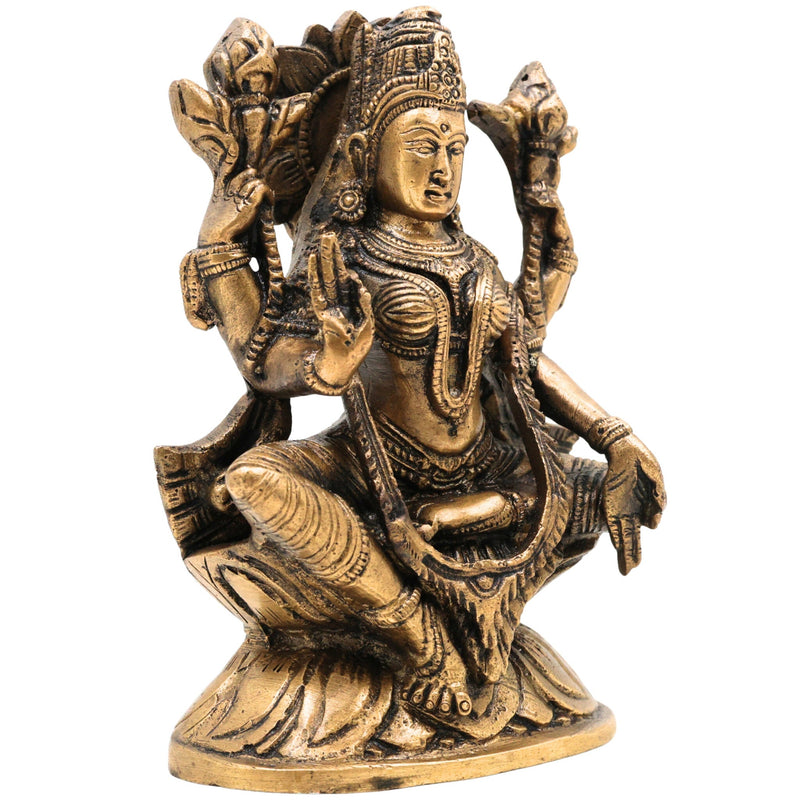 Handcrafted Brass Mahalakshmi Idol – Shri Laxmi | Gajalakshmi | Padmavati | Ashta Lakshmi Murti for Pooja, Home Temple & Gift,Gold, 3.5 Inch, 1 Piece