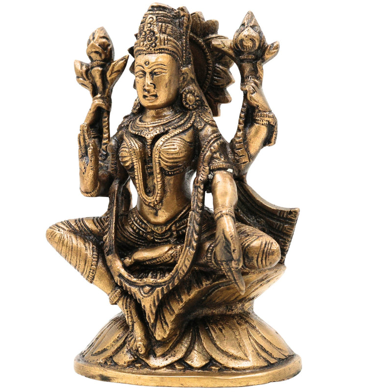 Handcrafted Brass Mahalakshmi Idol – Shri Laxmi | Gajalakshmi | Padmavati | Ashta Lakshmi Murti for Pooja, Home Temple & Gift,Gold, 3.5 Inch, 1 Piece