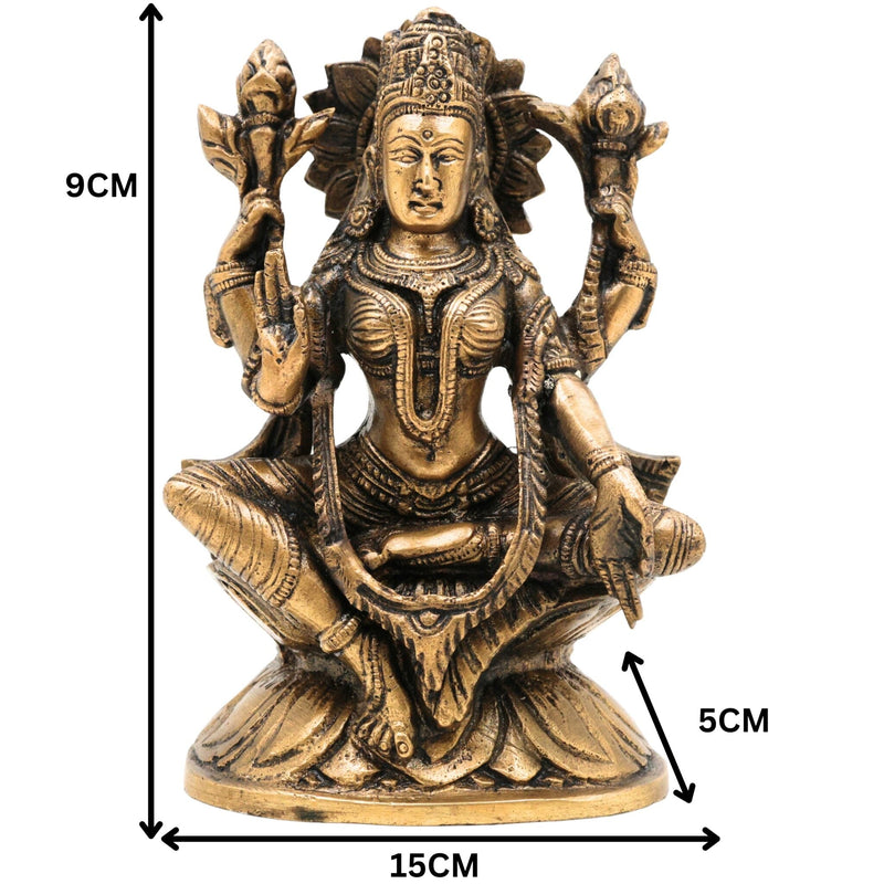 Handcrafted Brass Mahalakshmi Idol – Shri Laxmi | Gajalakshmi | Padmavati | Ashta Lakshmi Murti for Pooja, Home Temple & Gift,Gold, 3.5 Inch, 1 Piece
