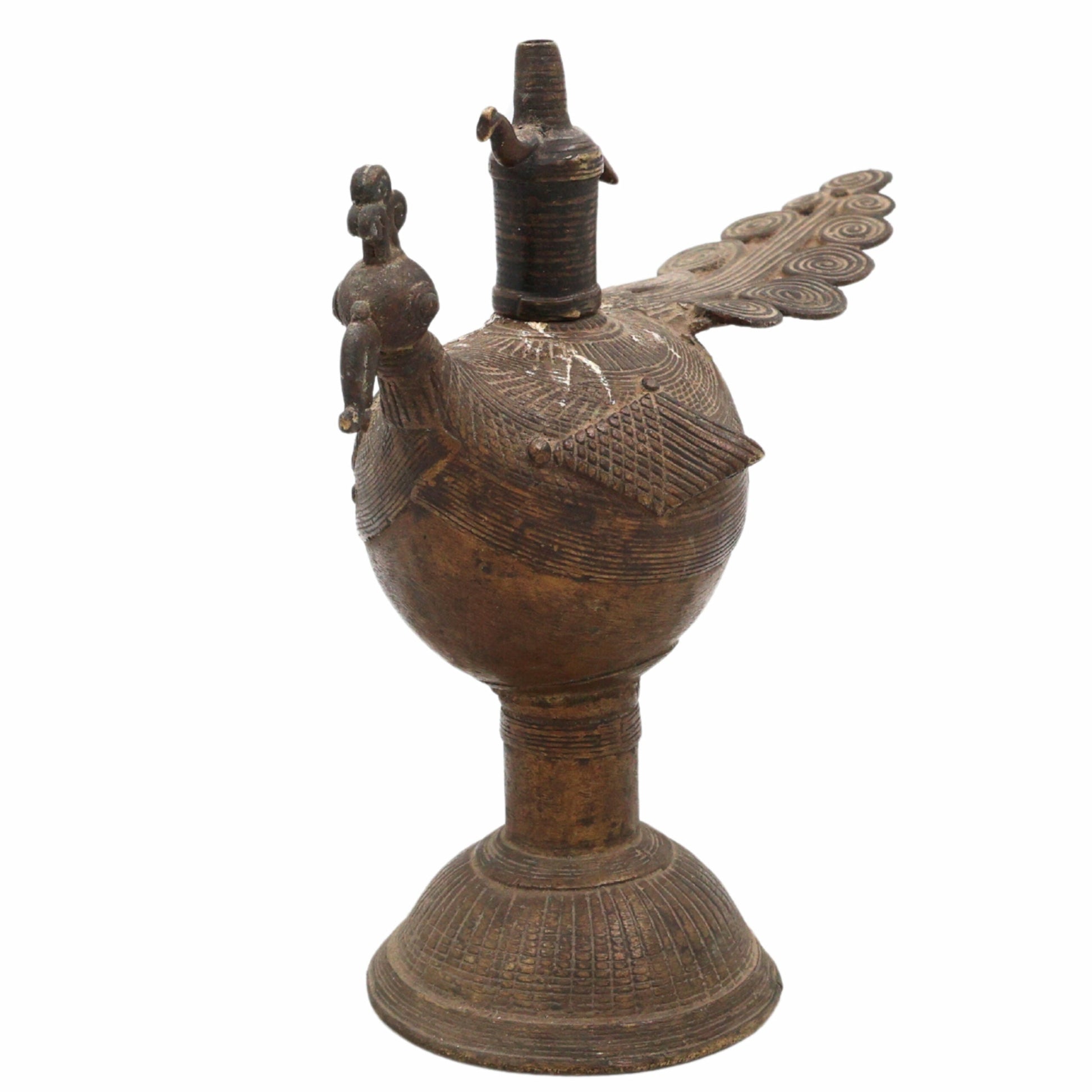 Handcrafted Brass Deepalakshmi Kuthuvilakku | Traditional Pittal Diya Deepam Vilakku Idol for Pooja | Lakshmi Samai Oil Lamp,Gold, 7 Inch, 1 Piece