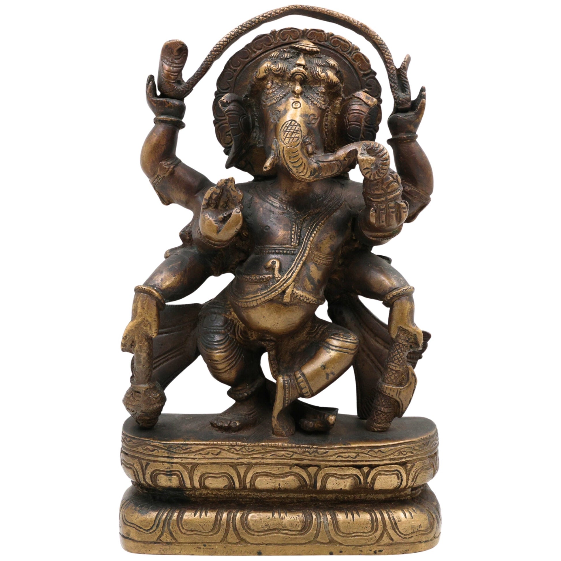 Handcrafted Brass Ganesha Idol | Ganpati Ganapati Vinayaka Murti for Home Temple Pooja Decor | Peetal Gajanana Statue, Black, 9.5 Inch, 1 Piece