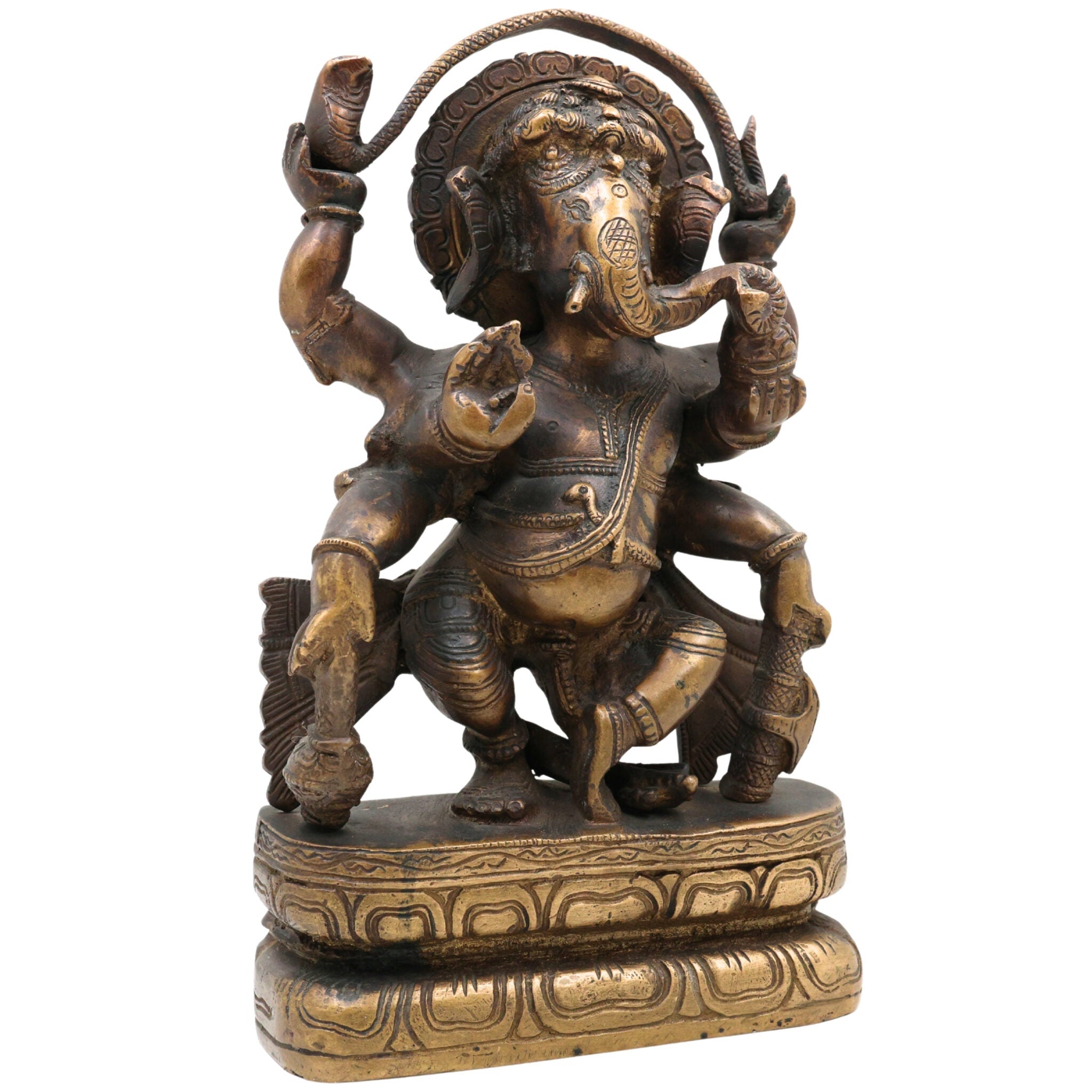 Handcrafted Brass Ganesha Idol | Ganpati Ganapati Vinayaka Murti for Home Temple Pooja Decor | Peetal Gajanana Statue, Black, 9.5 Inch, 1 Piece