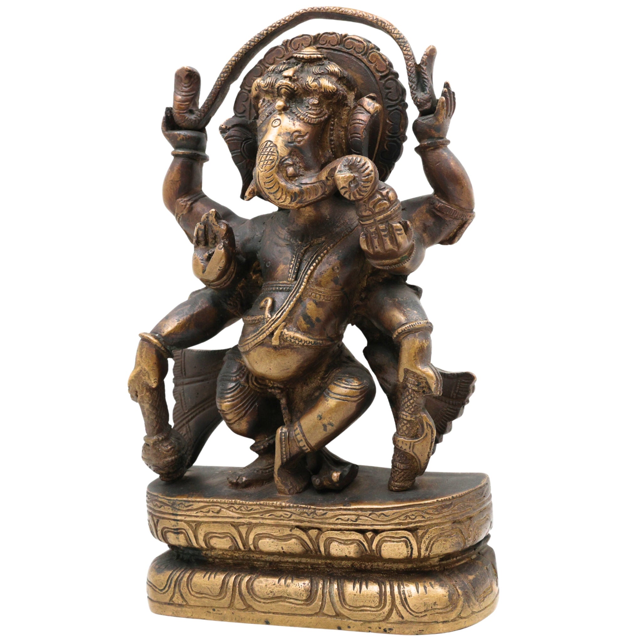 Handcrafted Brass Ganesha Idol | Ganpati Ganapati Vinayaka Murti for Home Temple Pooja Decor | Peetal Gajanana Statue, Black, 9.5 Inch, 1 Piece