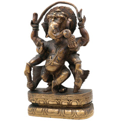 Handcrafted Brass Ganesha Idol | Ganpati Ganapati Vinayaka Murti for Home Temple Pooja Decor | Peetal Gajanana Statue, Black, 9.5 Inch, 1 Piece