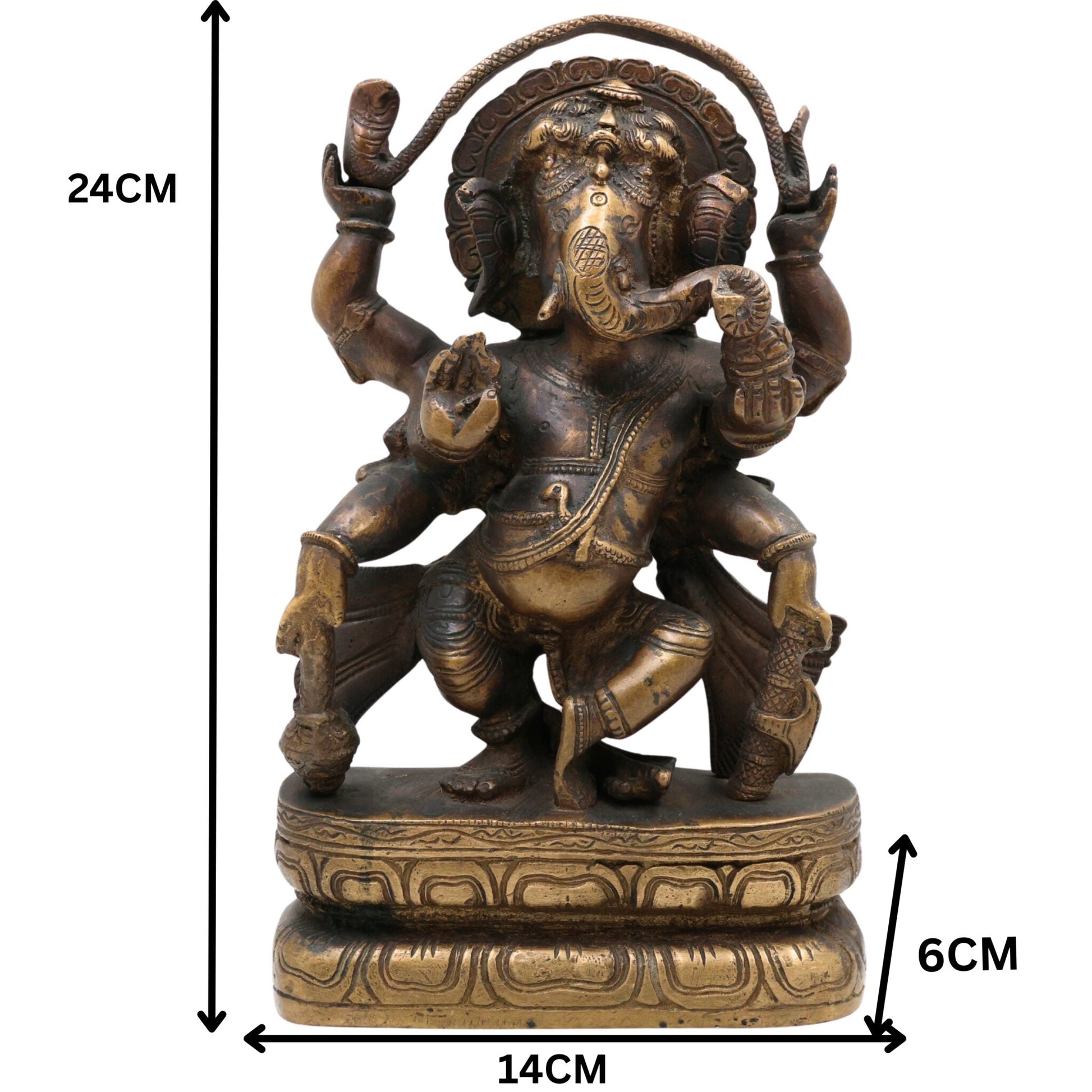 Handcrafted Brass Ganesha Idol | Ganpati Ganapati Vinayaka Murti for Home Temple Pooja Decor | Peetal Gajanana Statue, Black, 9.5 Inch, 1 Piece