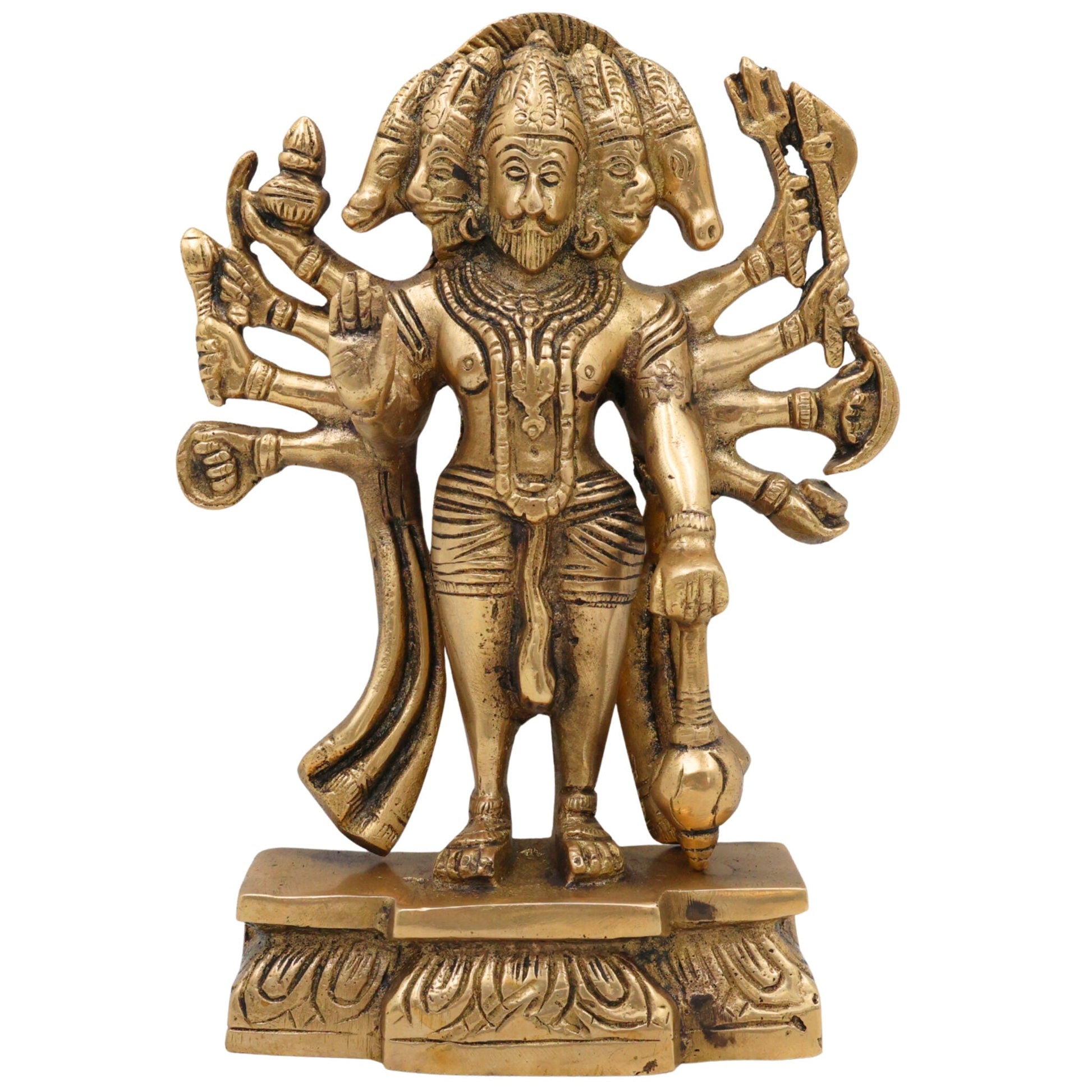 Panchmukhi Hanuman Brass Idol – Bajrang Bali Maruti Anjaneya Murti | Vastu Pooja Statue | Pavanputra Peetal Ram Bhakt Mahavira Sculpture for Home Temple Decor & Gift, Gold, 8 Inch, 1 Piece