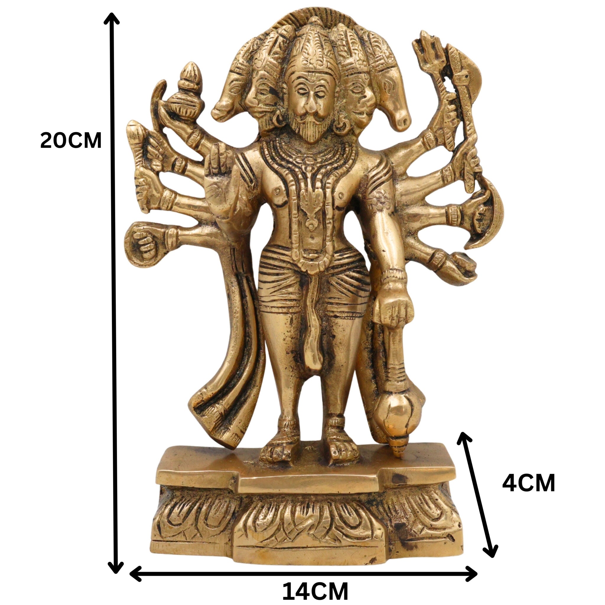 Panchmukhi Hanuman Brass Idol – Bajrang Bali Maruti Anjaneya Murti | Vastu Pooja Statue | Pavanputra Peetal Ram Bhakt Mahavira Sculpture for Home Temple Decor & Gift, Gold, 8 Inch, 1 Piece