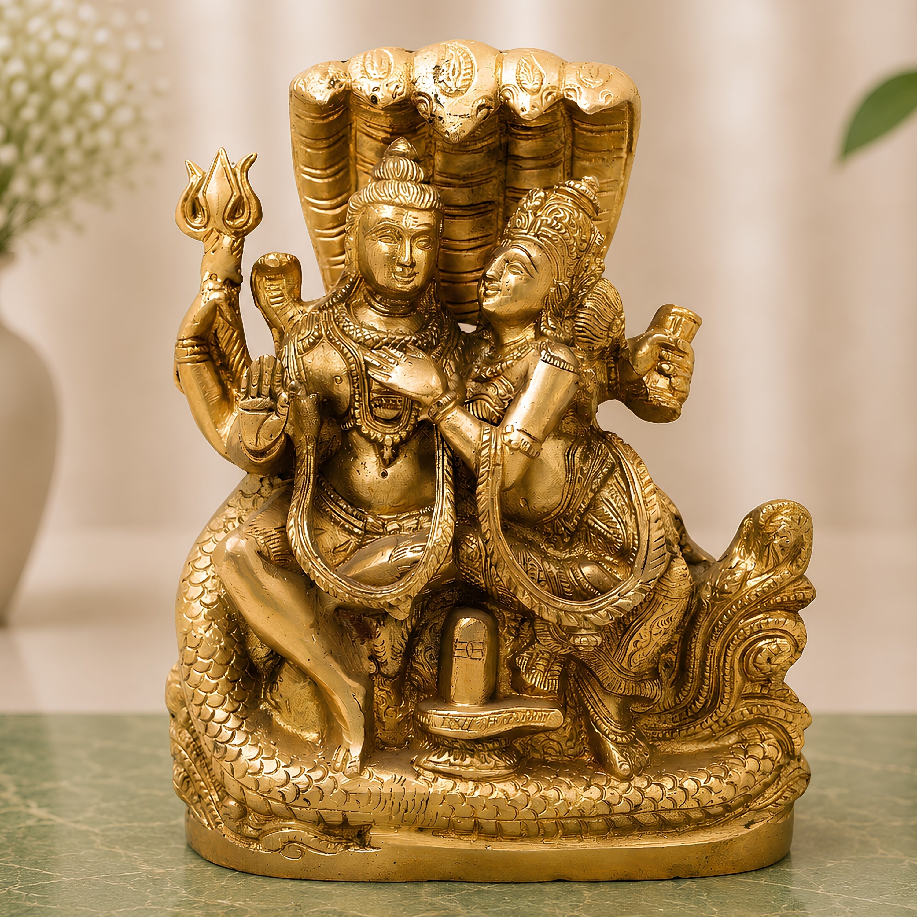 Brass Shiva Parvati Idol, Ardhnarishwar Gauri Shankar Murti, Uma Maheshwar Shiv Shakti Statue for Puja, Home Decor & Gifts,Gold, 10 Inch, 1 Piece