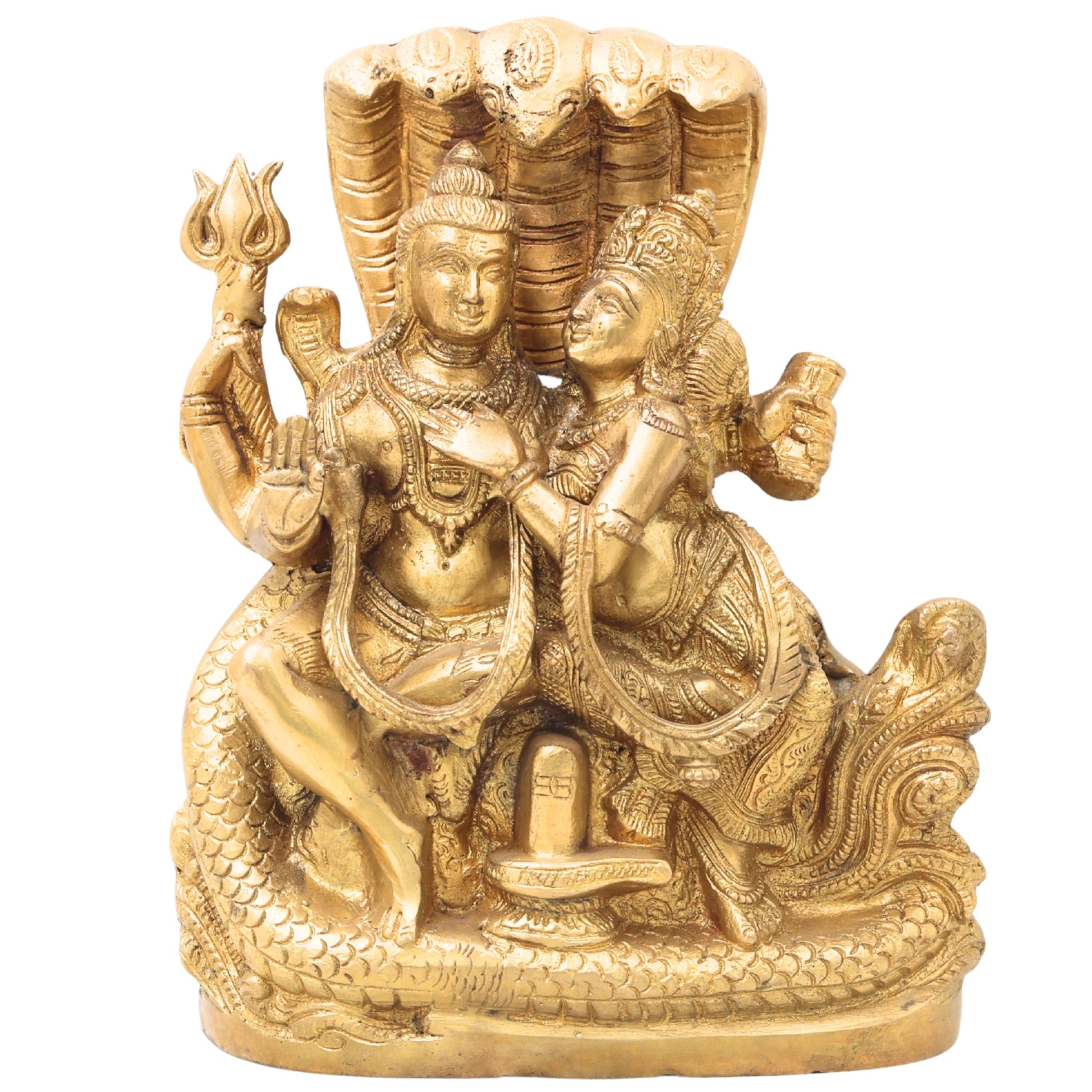 Brass Shiva Parvati Idol, Ardhnarishwar Gauri Shankar Murti, Uma Maheshwar Shiv Shakti Statue for Puja, Home Decor & Gifts,Gold, 10 Inch, 1 Piece