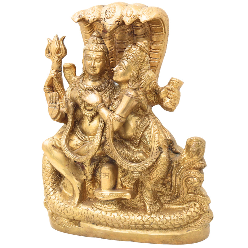 Brass Shiva Parvati Idol, Ardhnarishwar Gauri Shankar Murti, Uma Maheshwar Shiv Shakti Statue for Puja, Home Decor & Gifts,Gold, 10 Inch, 1 Piece