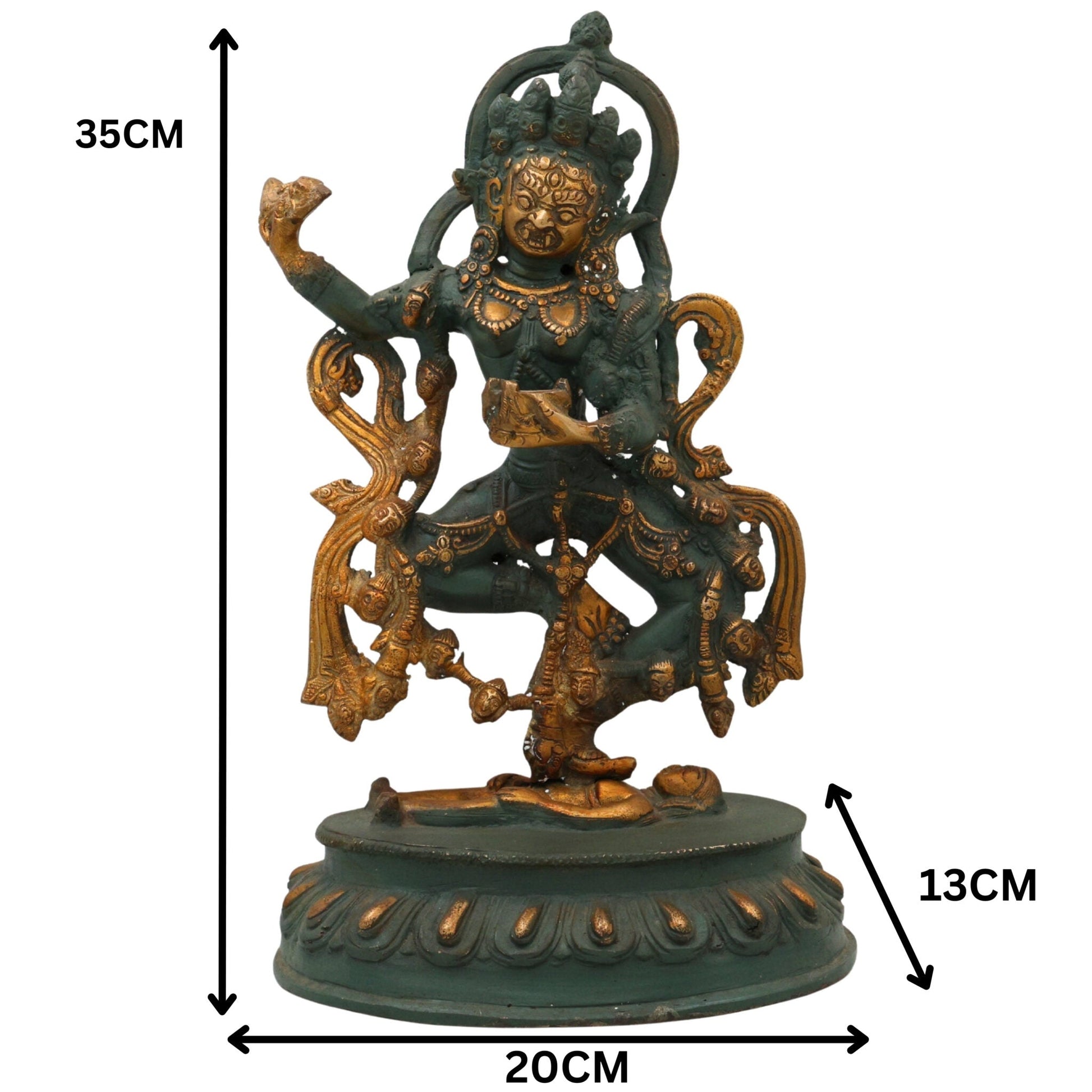 Brass Kali Idol | Buddhist Vajrayogini | Krodha Kali |Brass Maha Kali| Goddess Kali Statue | Kali Murti | Kali Statue Brass | Guhyakali, Multicolor, 14 Inch, 1 Piece