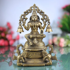 Handcrafted Brass Gaja Lakshmi Idol with Bellstyle Prabhavali – Mahalakshmi Kamala Devi Murti for Pooja, Temple & Home Decor, Gold, 8.5 Inch, 1 Piece