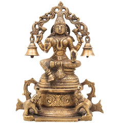Handcrafted Brass Gaja Lakshmi Idol with Bellstyle Prabhavali – Mahalakshmi Kamala Devi Murti for Pooja, Temple & Home Decor, Gold, 8.5 Inch, 1 Piece