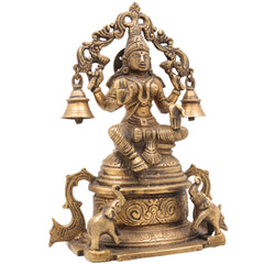 Handcrafted Brass Gaja Lakshmi Idol with Bellstyle Prabhavali – Mahalakshmi Kamala Devi Murti for Pooja, Temple & Home Decor, Gold, 8.5 Inch, 1 Piece